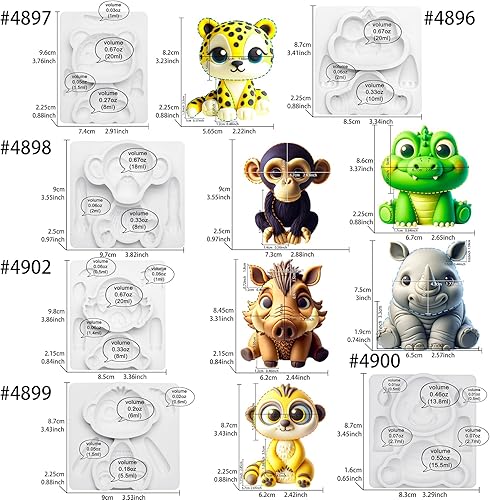 Miniatura 3 de Fondant Molds Safari Animal Cake Topper 6 unidades Kit Leopardo Mangosta Chimpancé Cocodrilo Rinoceronte Warthogs