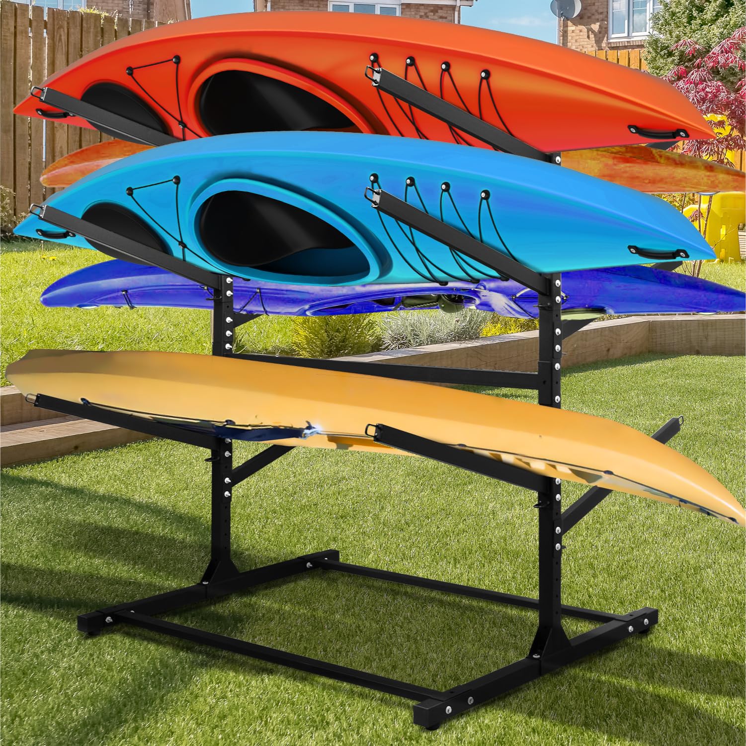 adjustable kayak storage rack, freestanding sup storage stand, weatherproof canoe holder, heavy duty paddleboard bracket, surfboard bracket for indoor, outdoor, garage, shed, dock