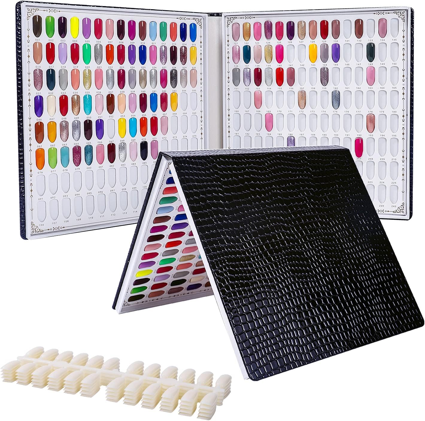 NMKL38120 Nail Color Chart Display Book for Nail Polish UV Gel Color Cards Nail Salon Tool with False Nail Tips (Black)