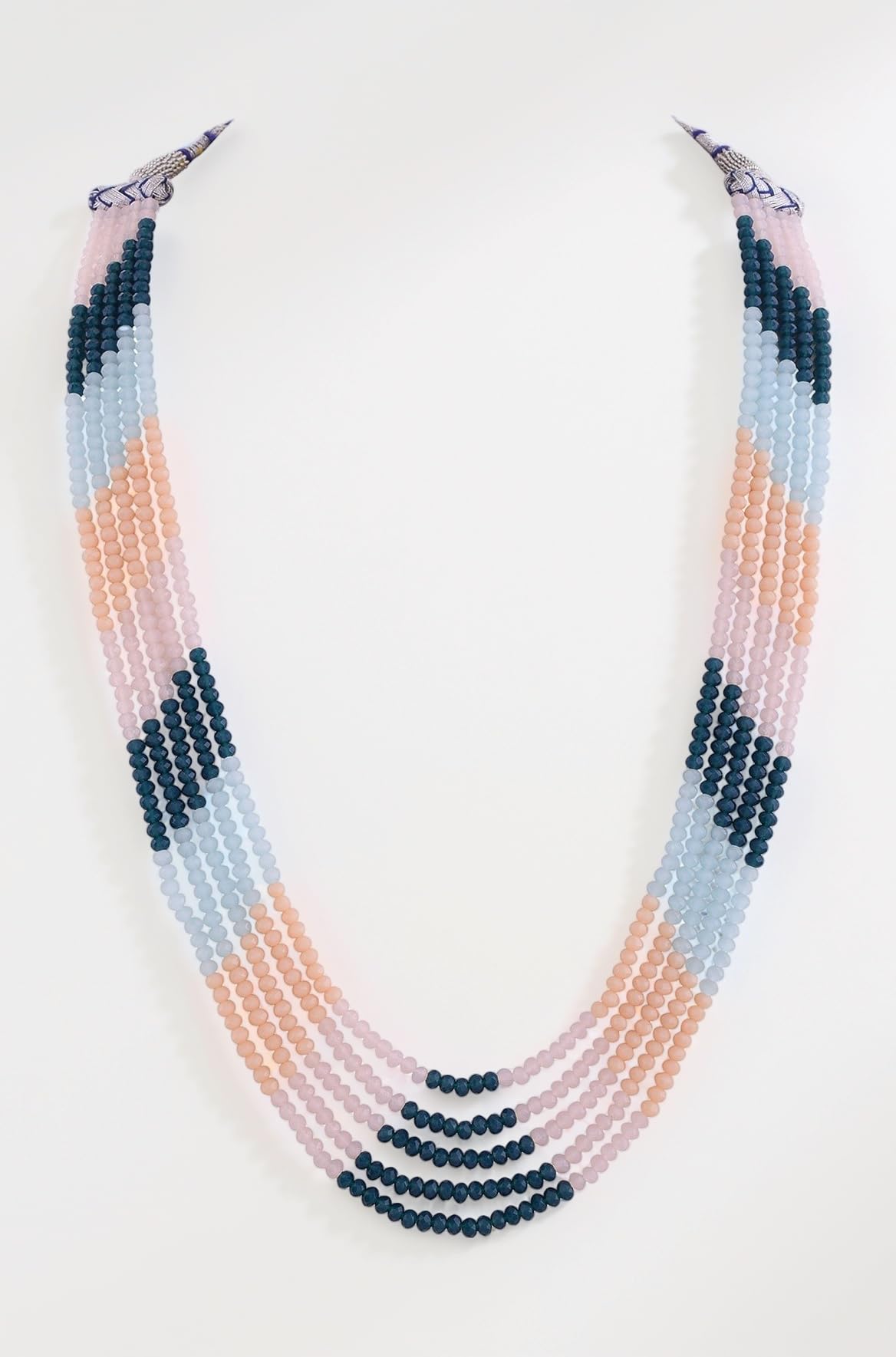 RATNAVALI JEWELS Five Layer Multi-Colour Blue Aqua Cream White Crystal Stone Beads Necklace for Women and Girls (Multi Color Five Layer) (Five Layer)