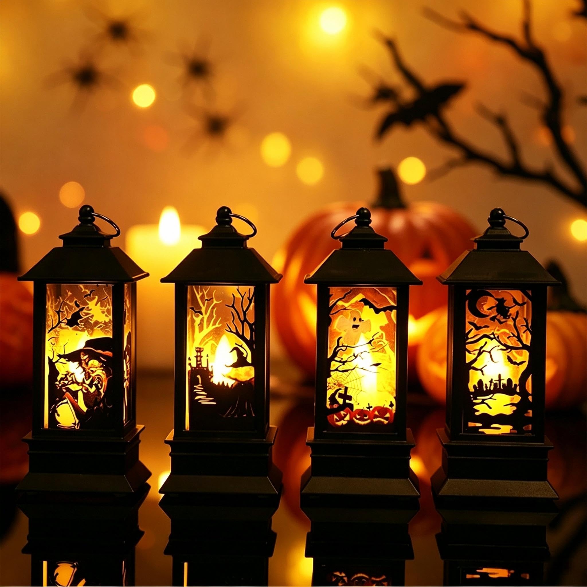 4er-Set Halloween Kürbis-Laternen mit LED (batteriebetrieben, 13×5×5 cm)