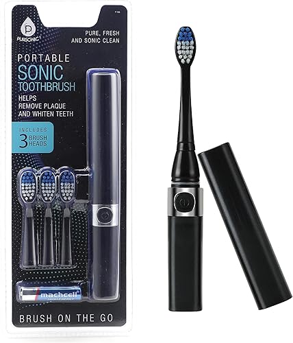 Pursonic Cepillo de dientes sónico portátil que funciona con pilas, incluye 3 cabezales de cepillo incluidos, 22,000 golpes por minuto, cepillo