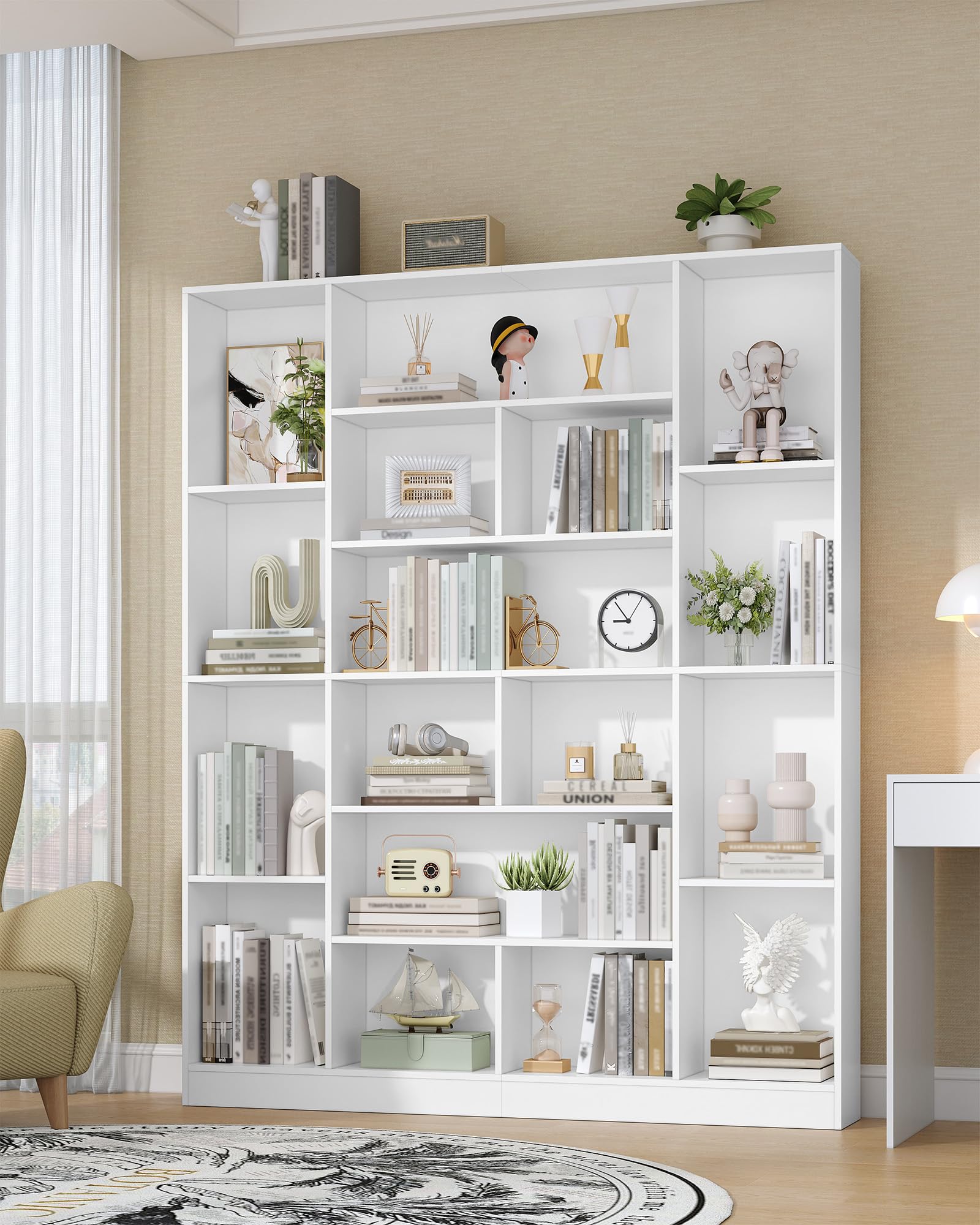 Hzuaneri Bibliothèque 190 cm avec 17 Étagères de Rangement, Meuble de Rangement Vertical, Étagère Ouverte pour Salon, Bureau, Cuisine et Chambre, 24,3 x 150 x 190,4 cm, Blanc BC46603X