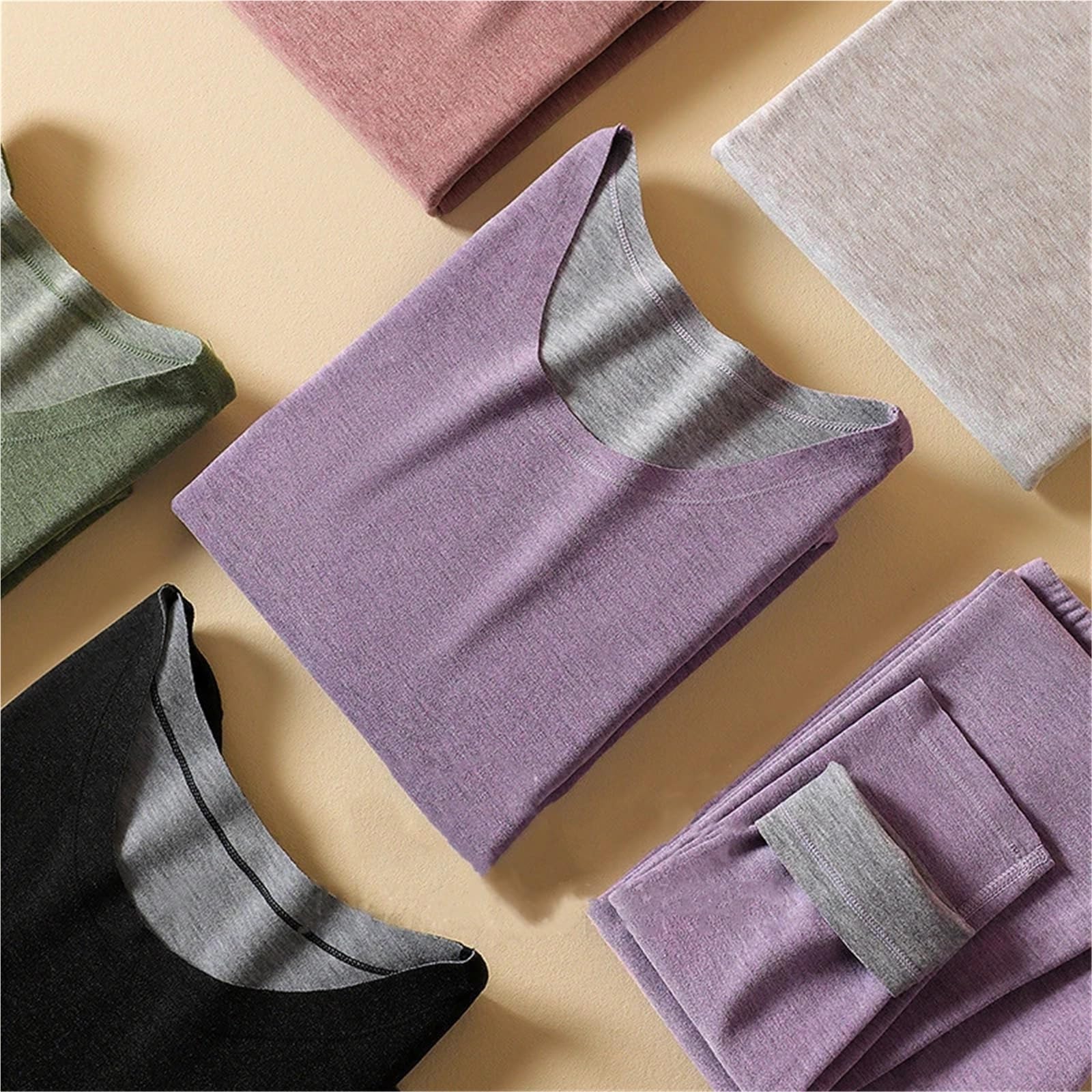 Otoño e Invierno, Ropa Interior térmica de Lana Oveja for Mujer, cálida con Cuello, sin Costuras for, Conjunto lencería para Esquí,Moto