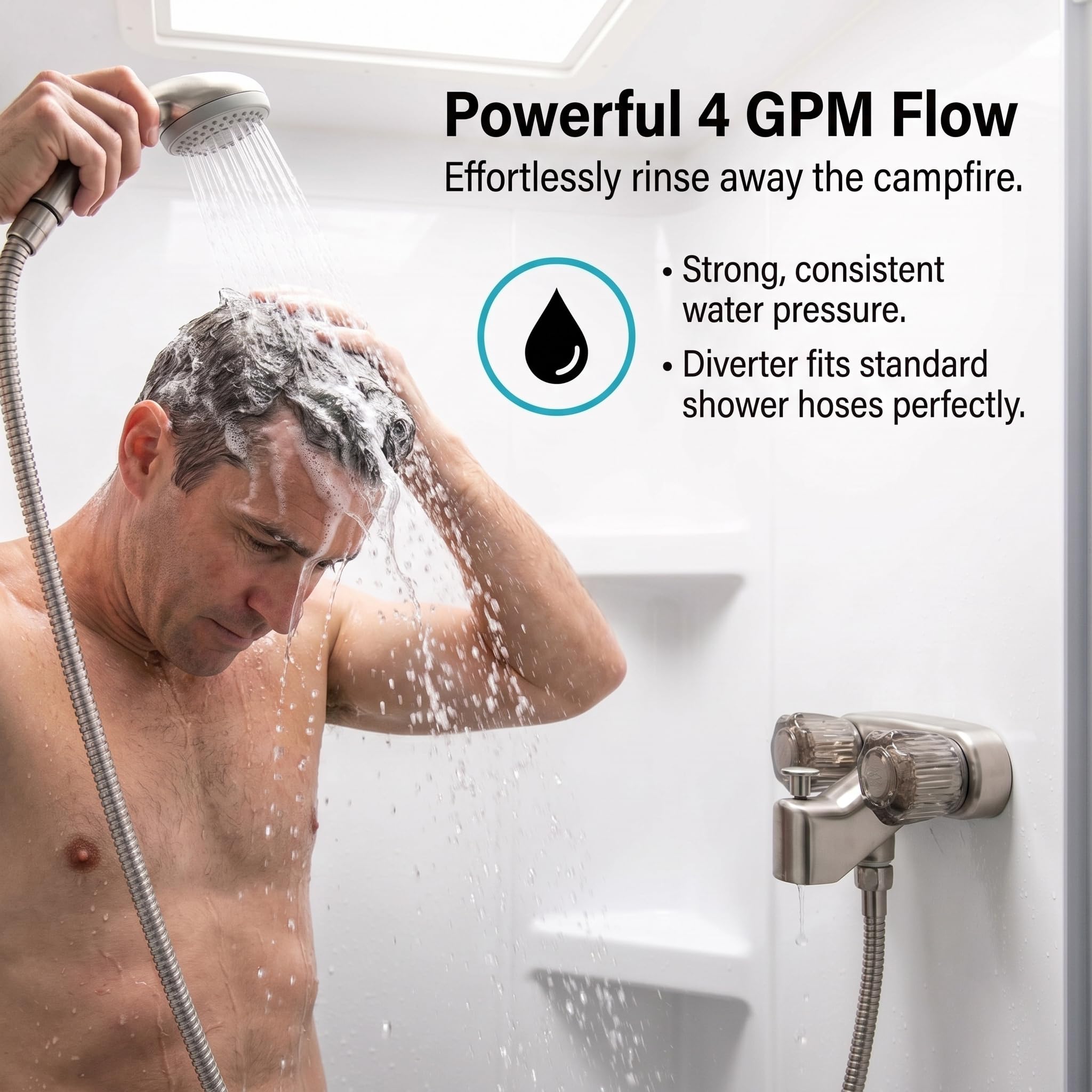Dura Faucet - Grifo para bañera y ducha para vehículos recreativos, autocaravanas, remolque de viaje, etc., pomos acrílicos