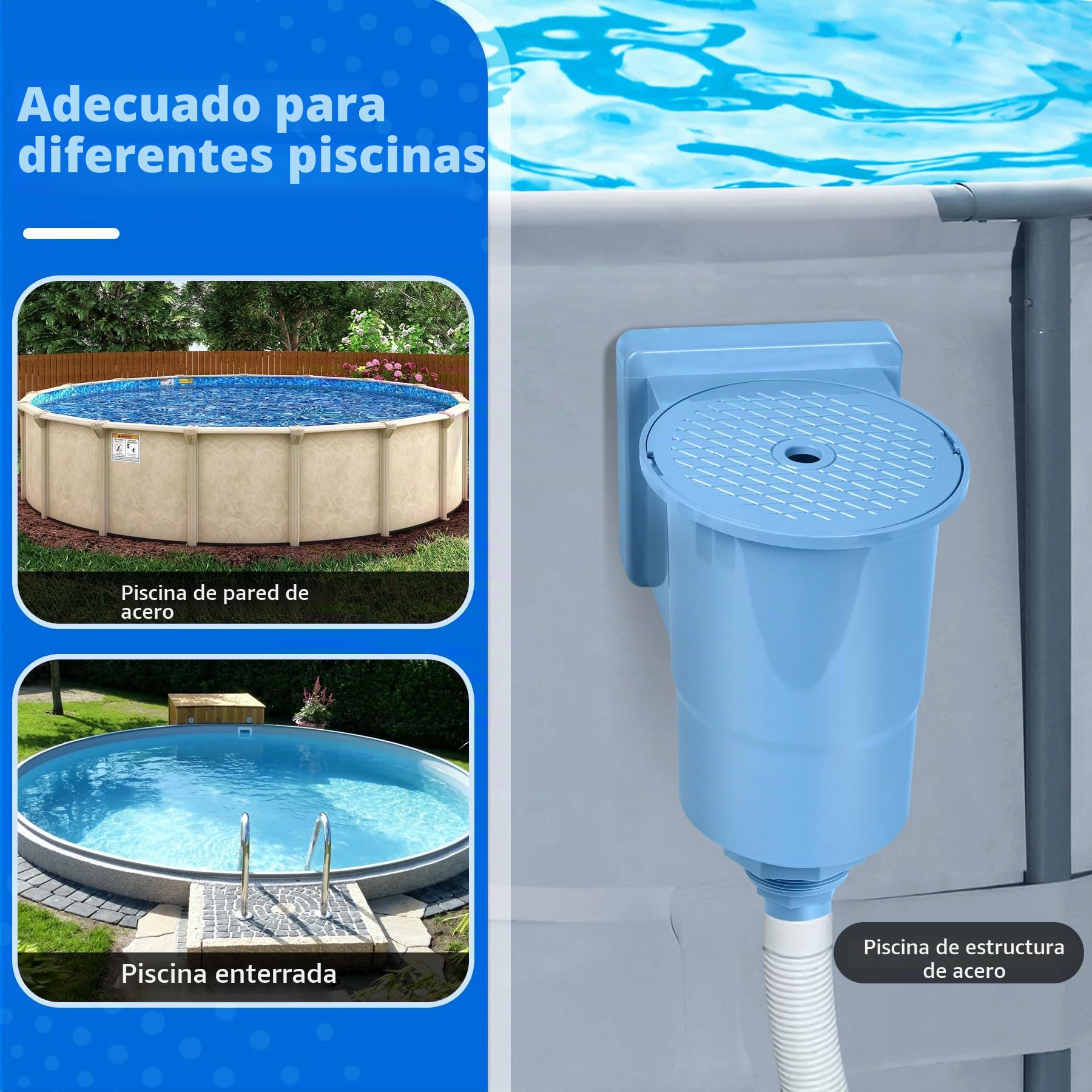 LuxBlue Skimmer Piscina Desmontable, Skimmer Piscina Cuadrado de ABS Alta Resistencia,Esquimer para Piscinas Desmontable con Cesta Extraíble Fácil de Limpiar,Skimmers Superficie Piscinas Poliester