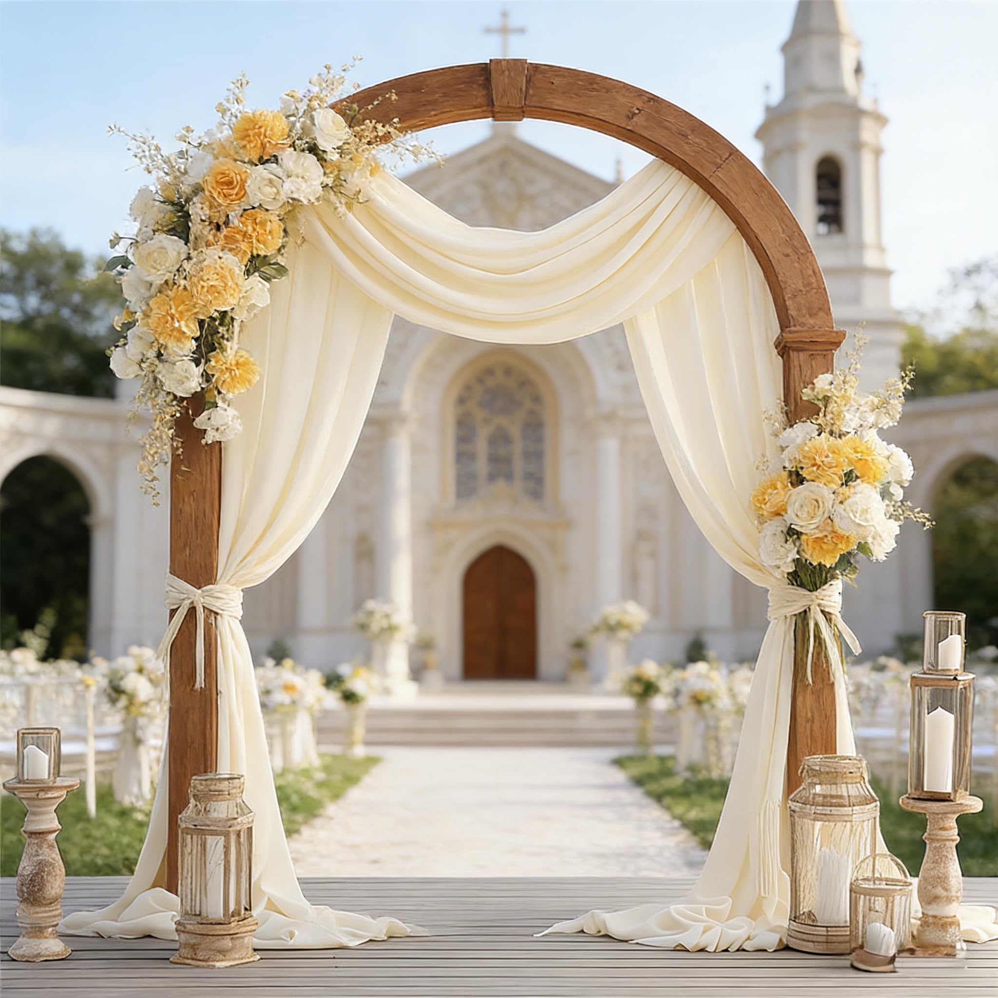Wedding Arch Draping Fabric, 30"x 19.69Ft Chiffon Fabric Curtains Draping Drapery Wedding Arch Backdrop Drapes Curtains for Wedding Archway Ceremony Ceiling Arbor Decorations (Ivory)