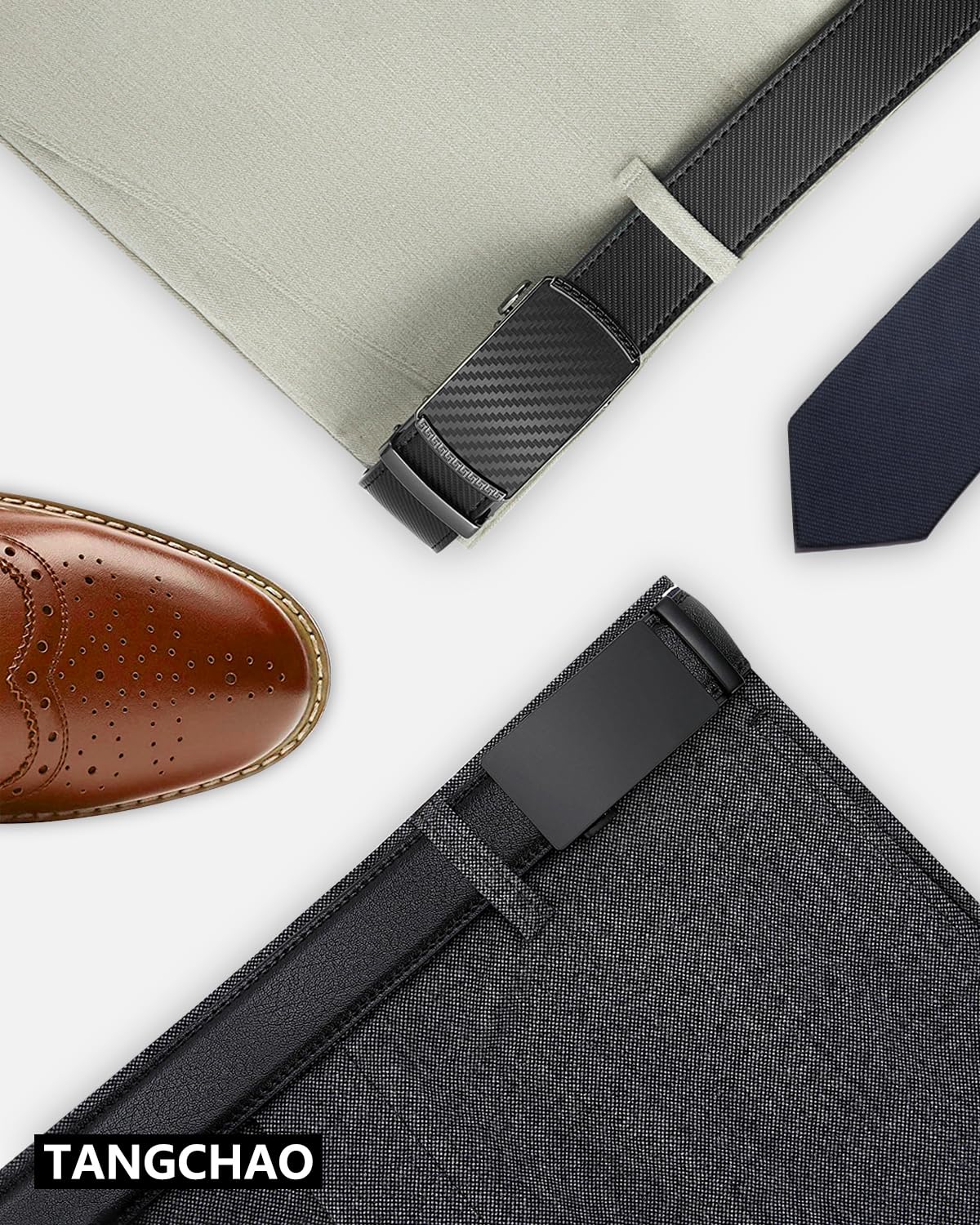 TANGCHAO Cintura Uomo, Cintura a Cricchetto da Uomo in Pelle con Fibbia Scorrevole Automatica 35mm, Trim Regolabile per Adattars