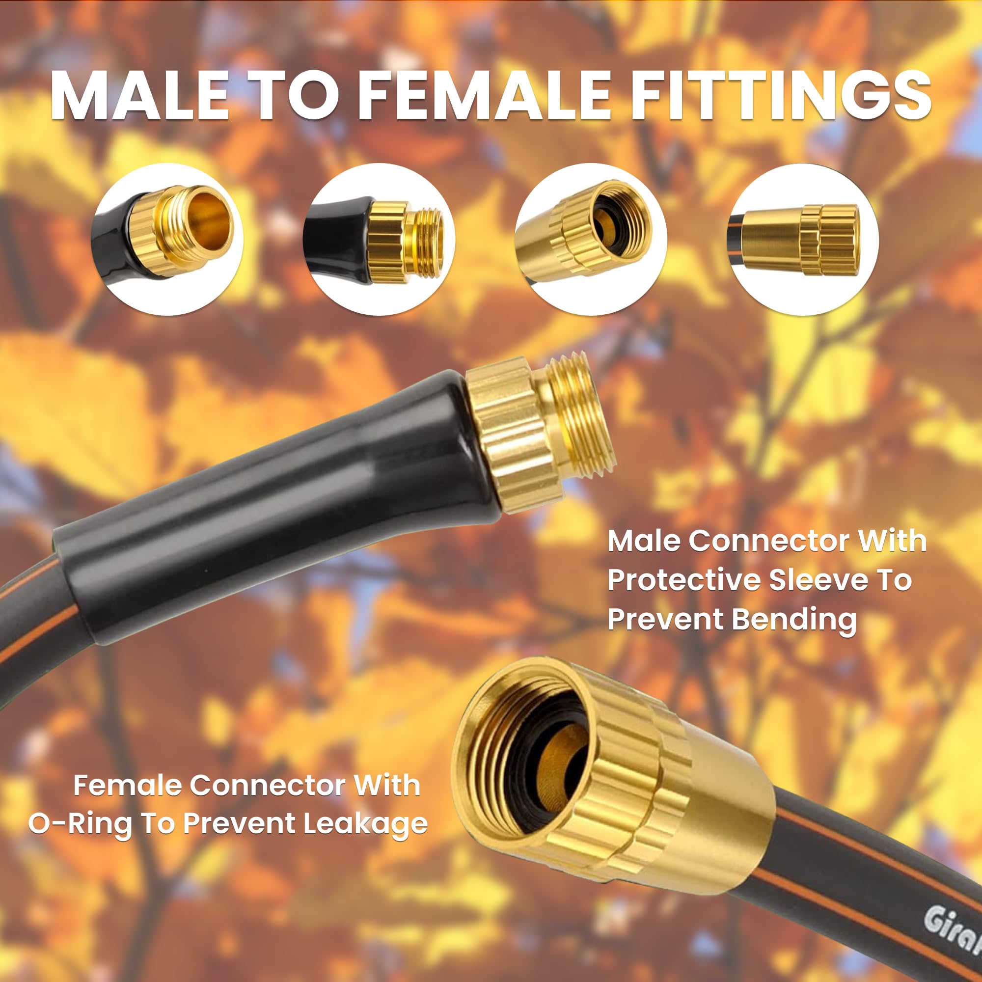 Giraffe Tools Garden Hose 5/8", Water Hose Heavy Duty, Flexible, Lightweight Hybrid Hose with Bend Protection, 2.5ft Male to Female Fittings, Burst 600 PSI, Short Leader Hose — view 3