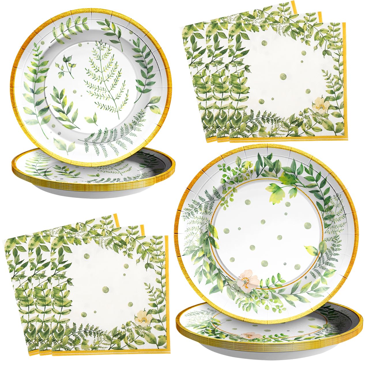 SCIONE96PCS Sage Green Party Plates Tableware Supplies for 24 Guests, Paper Plates Napkins Set Birthday Party Supplies Tea, Birthday Gifts,Cocktail Party Decoration