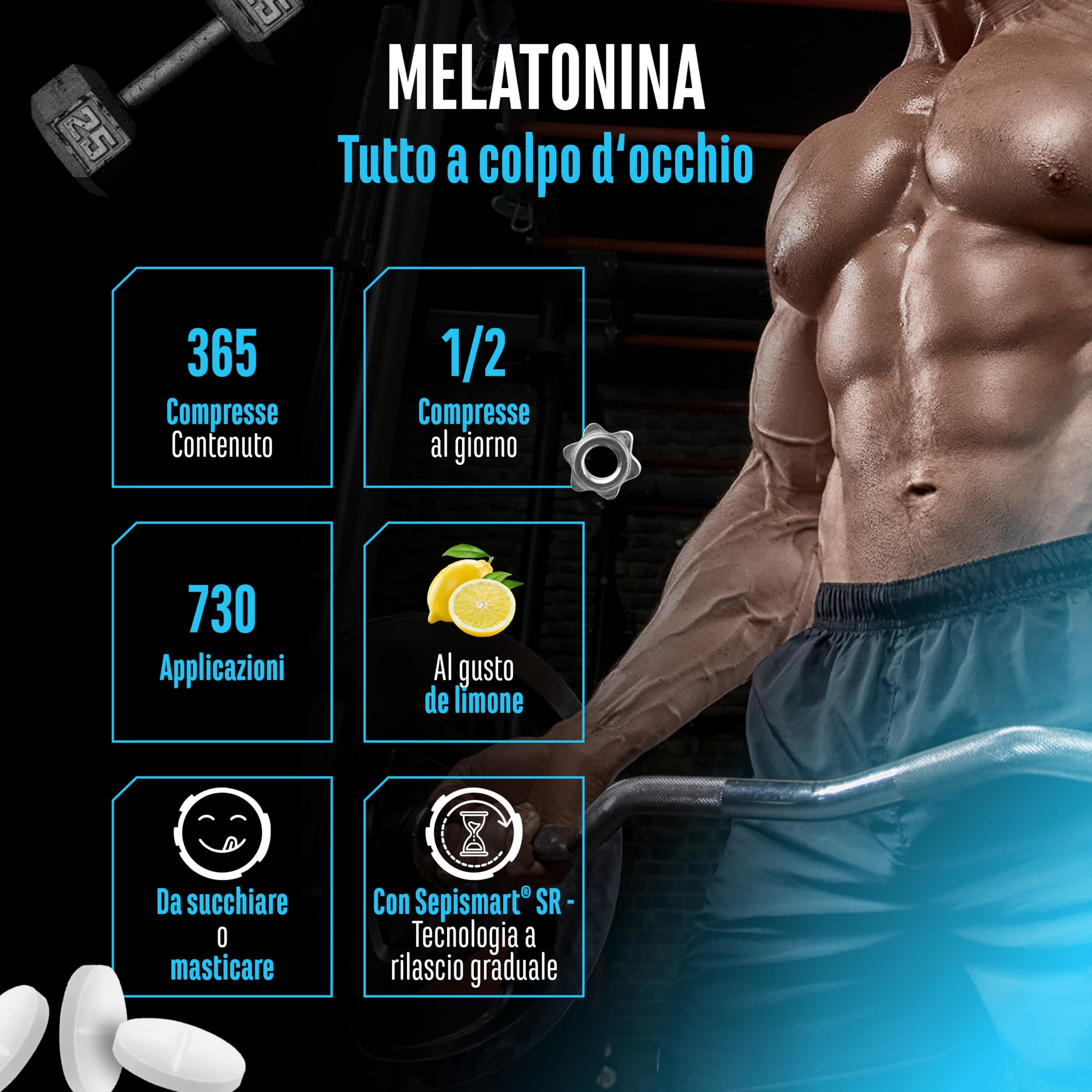 Melatonina Time Release – 365 compresse da succhiare al gusto limone – Rilascio ritardato grazie a Sepismart® SR – 0,5 mg per porzione – Vegano e altamente puro