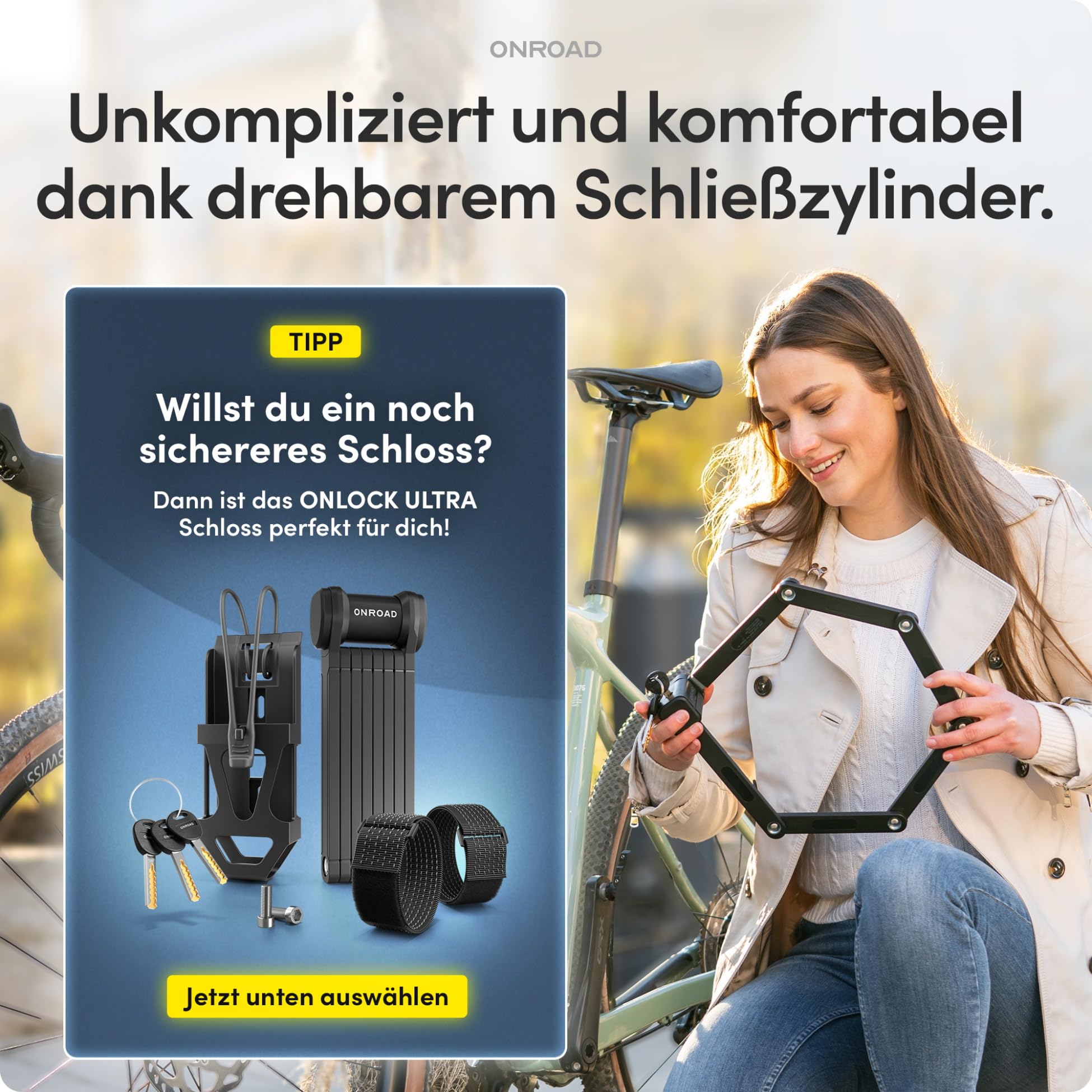 Faltschloss Fahrrad Onlock Pro 85cm diebstahlsicher – Fahrradschloss hohe Sicherheit – Robustes & kompaktes Fahrradschloss Faltschloss mit Halterung – Fahrrad Schloß ideal für E-Bike
