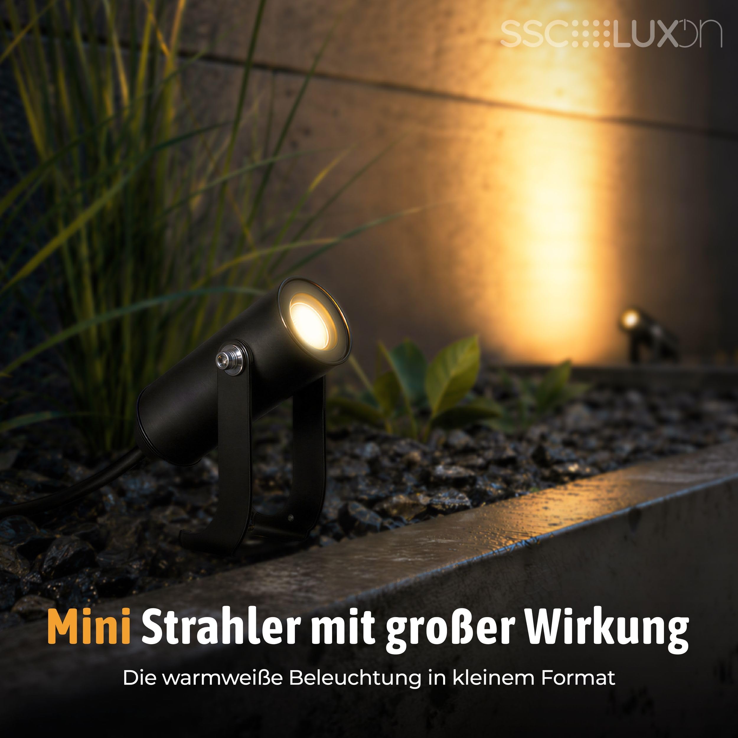 SSC-LUXon 6er Set TARONA Mini Gartenstrahler Ambientespot schwarz 2W warmweiß IP65 für Außen & Innen Carport Veranda Eingang
