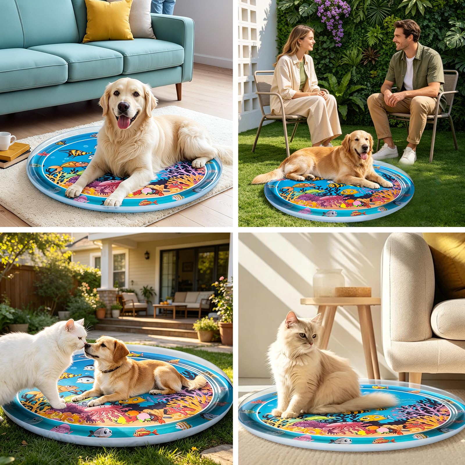 Water Sensory Playmat Cats,Inflatable Cooling Mat for Cats,Sensory Water Playmat Katzen Hund,Verdickte Wasserspielmatte Katze,Sommerliche Verdickte Spielwasser-Sensormatte Für Kleine Hunde Und Katzen