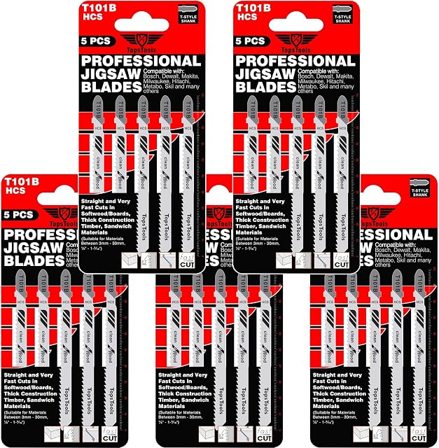 25 x TopsTools T101B Jigsaw Blades Compatible with Bosch, Dewalt, Makita, Milwaukee and many more