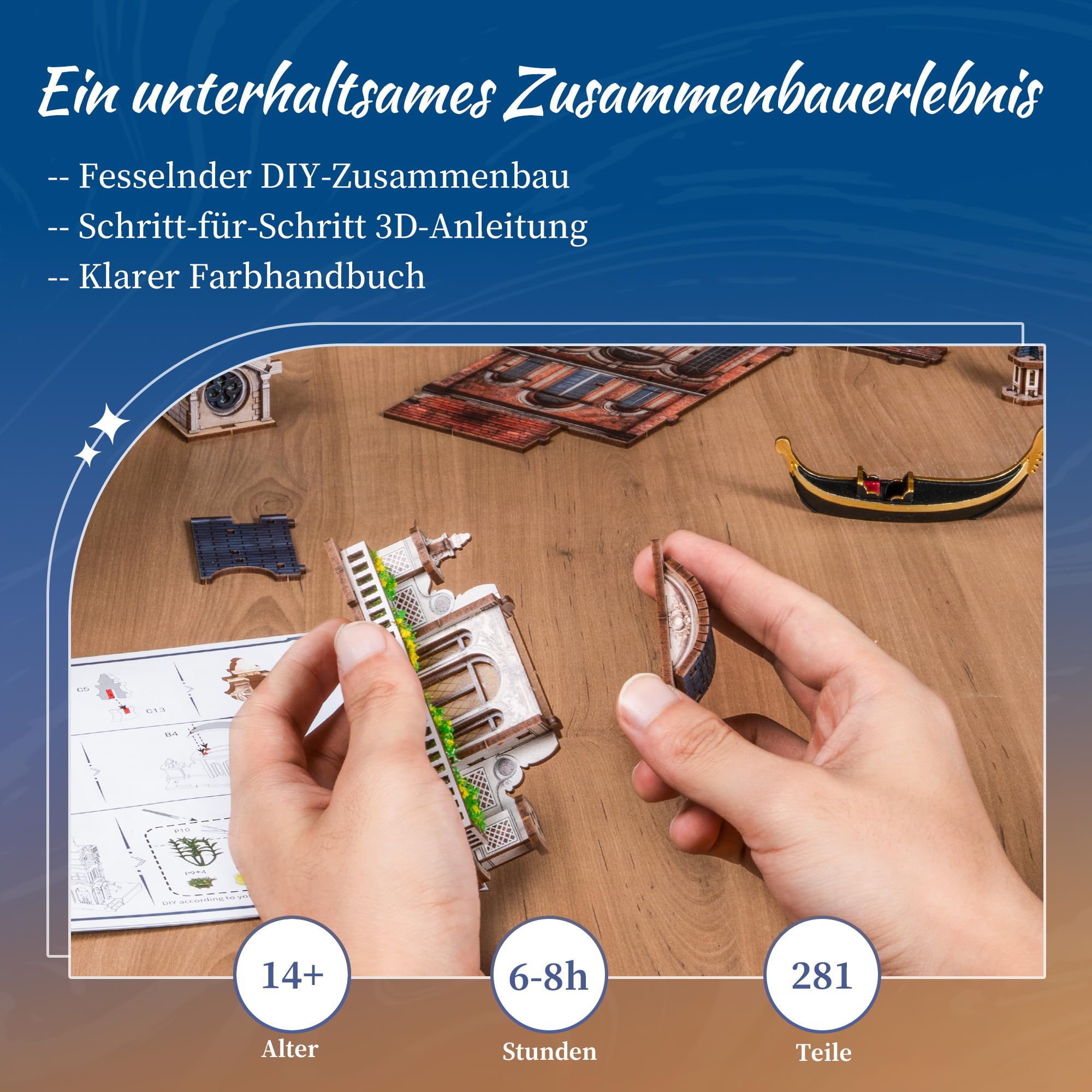 FUNPOLA Venice Night Starlit Book Nook Kit – LED 3D Holzpuzzle mit Infinity-Spiegel – DIY Bücherregal-Dekoration, Miniatur-Bastelgeschenk für Kinder und Erwachsene (Venedigs Sternennacht)
