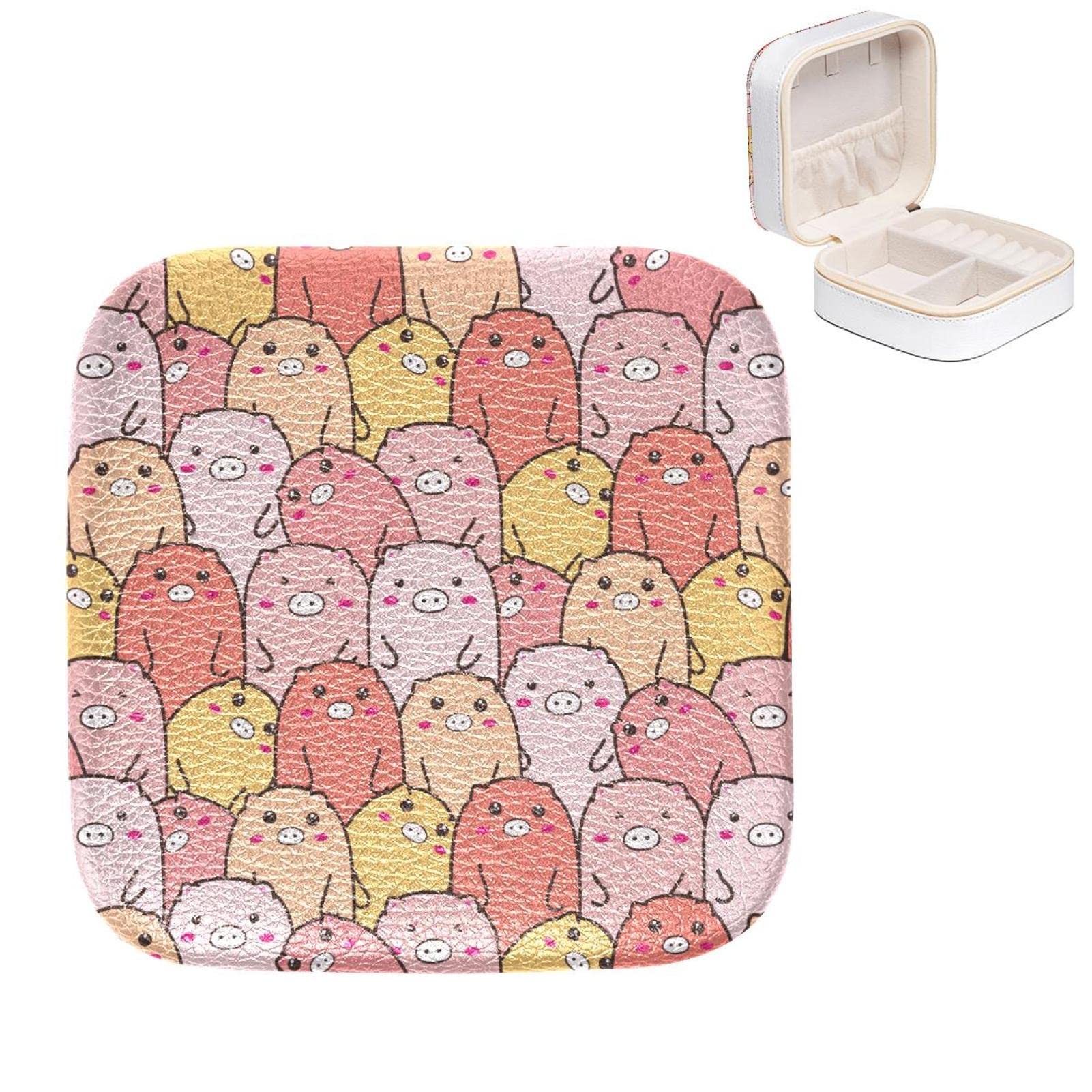 Boîte à bijoux pour femme et fille motif cochon coloré pour bagues et boucles d'oreilles