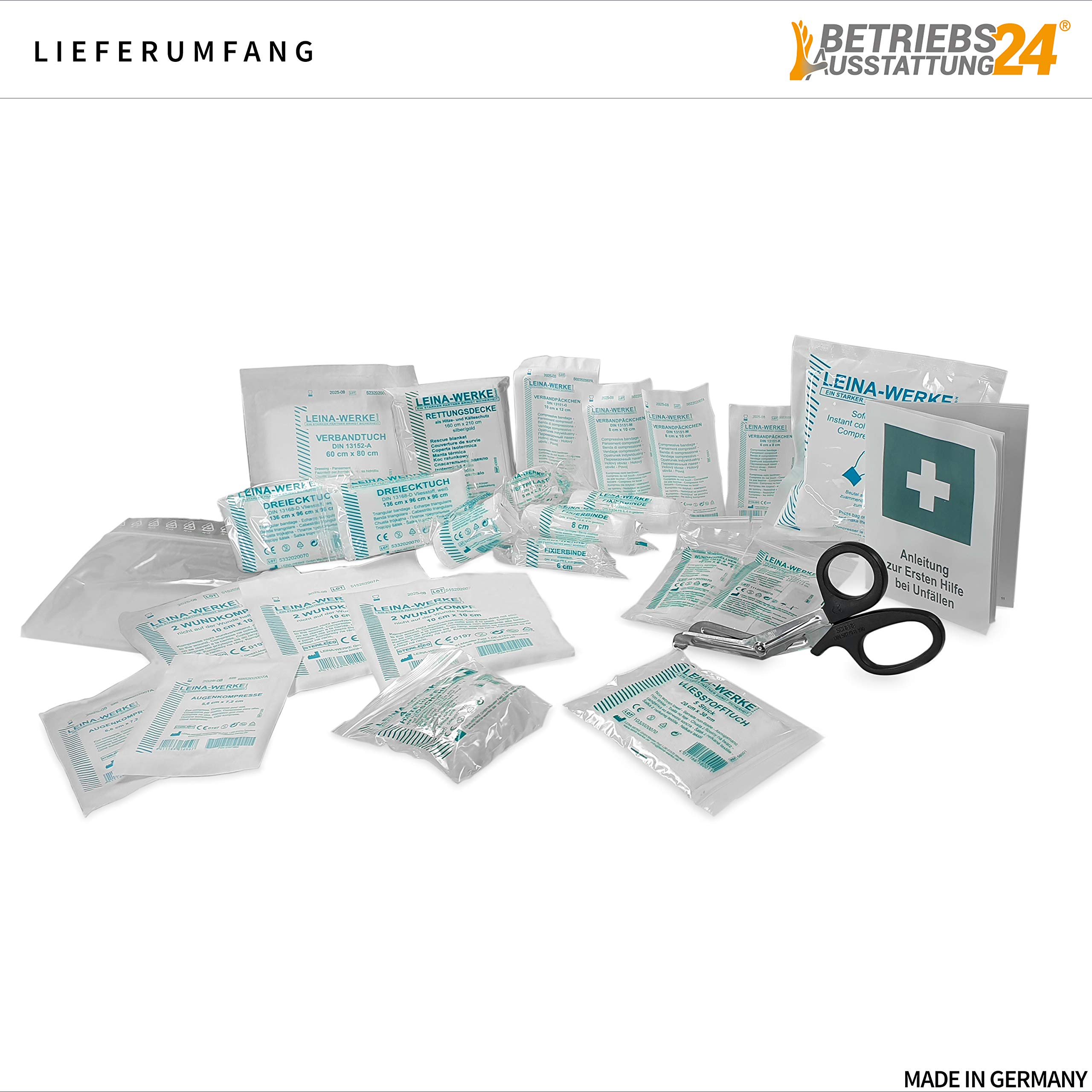 Erste-Hilfe-Koffer Komplettset für Betriebe nach DIN - Verbandskasten inkl. Inhalt, Hinweisschild, Sicherheitsaushang & Meldeblock - First AID Box (Small, Orange - DIN 13157)
