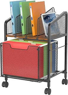 Rolling File Cabinet with Adjustable Dividers, Mobile Filing Cabinet with Storage Drawer on Lockable Wheels, Hanging File Organizer Beside Under Desk for Office, Home(Patent Pending)