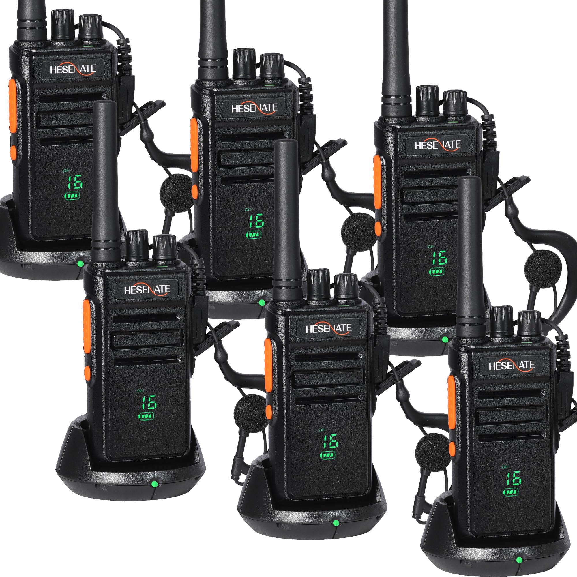 HESENATE HT66 Plus Funkgeräte Set Anzeige PMR446 Lizenzfreies Woki Toki | Große Reichweite Walkie Talkie Professionelles Funkgerät 16 Kanäle Walky Talky Handfunkgerät mit Kopfhörer Schwarz 6er set