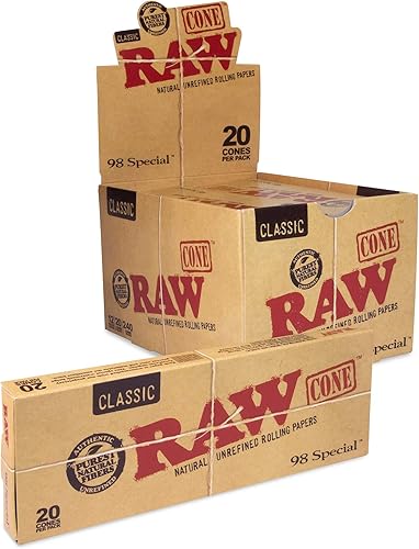 Conos pre enrollados clásicos naturales sin refinar Raw, 20 conos por caja, 98 tamaño especial, 12