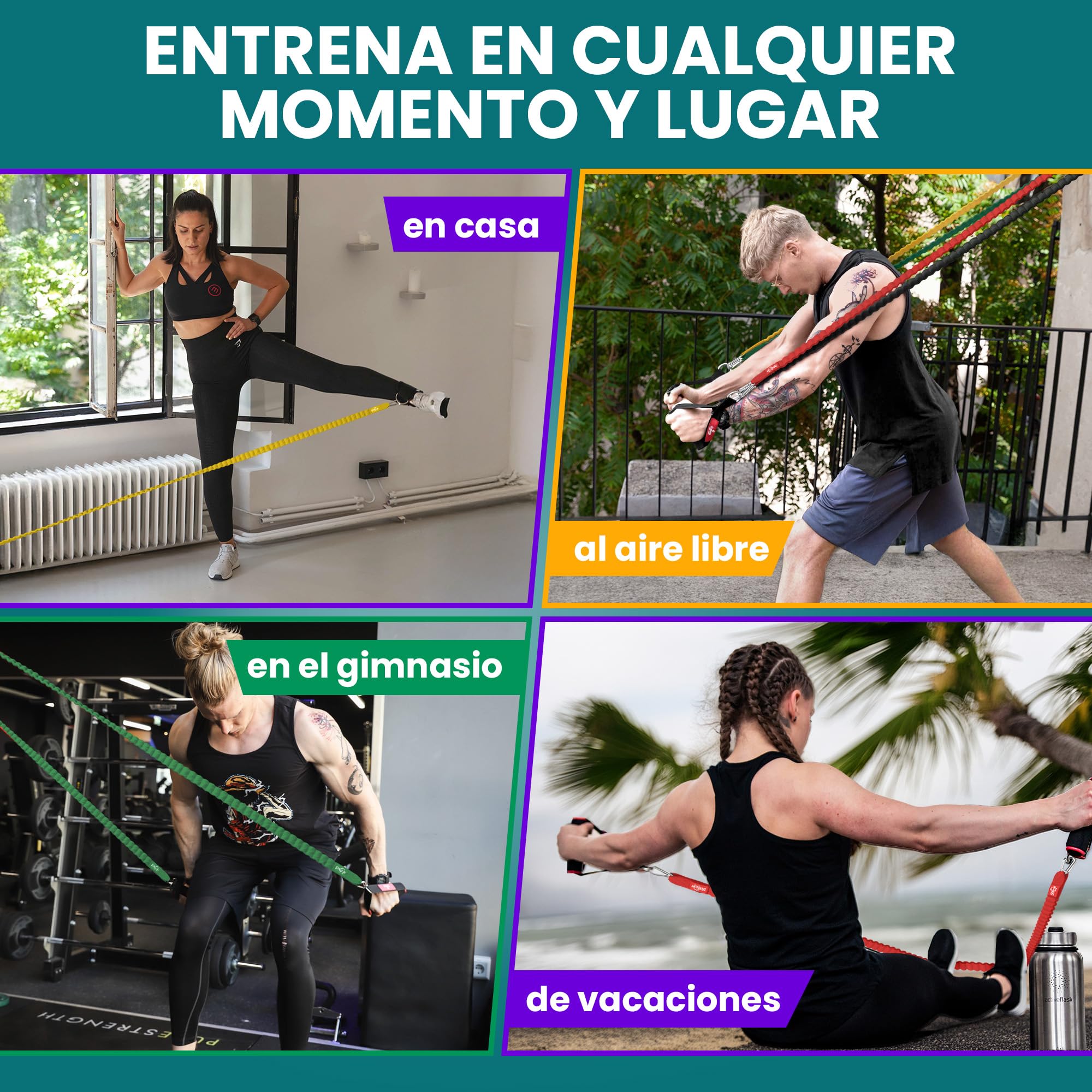 Juego de Bandas de Resistencia elásticas + guía de Ejercicios – Cintas Profesionales: 5 Tubos + Tobillera, Anclaje para Puerta & Asas Acolchadas | Fitness, Gimnasio, Deporte, Culturismo