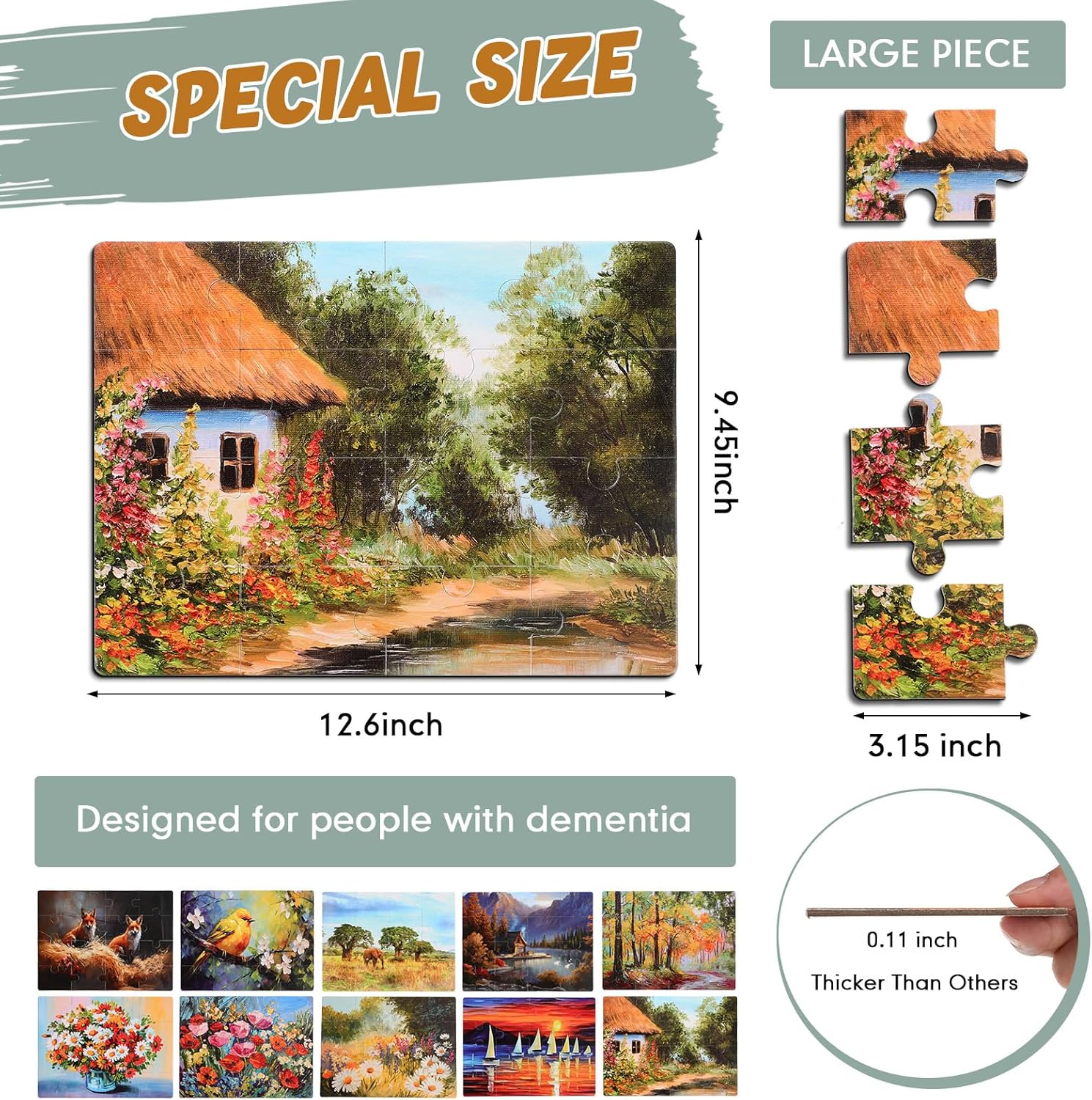 Hiboom 10 Pack 16 Piece Large Jigsaw Dementia Puzzles for Alzheimers Senior Easy Puzzles Dementia Products for Elderly Adults Gifts Memory Cognitive Games Christmas Activities, 9.45 x 12.6 Inch(Vivid)