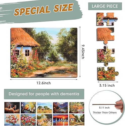 Miniatura 2 de Paquete de 10 rompecabezas de demencia de 16 piezas para Alzheimer, rompecabezas para personas mayores fáciles y grandes, productos de demencia para