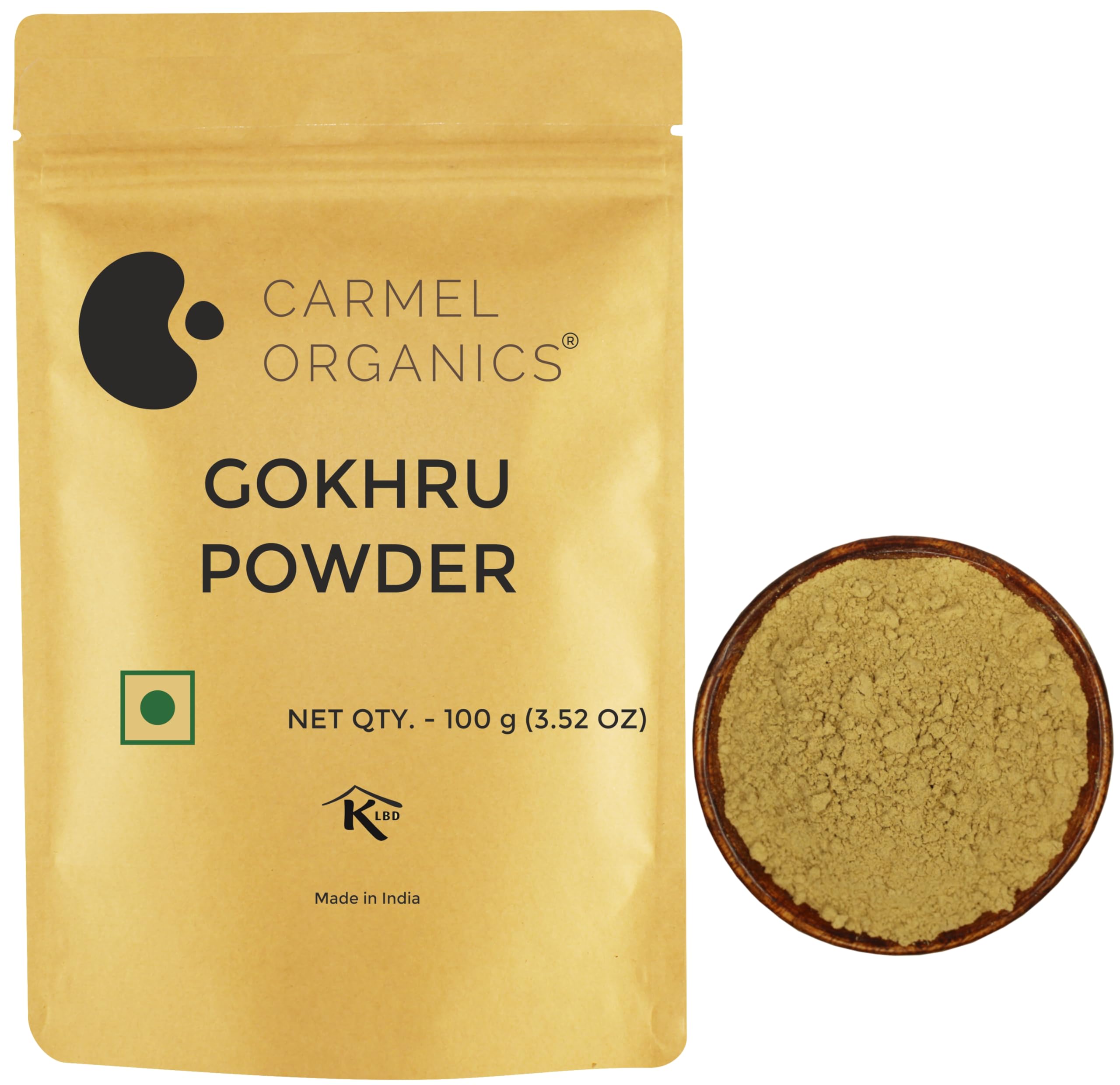 CARMEL ORGANICS Gokhru/Gokshura/Tribulus Terrestris Powder 100 Gram, Boost Strength & Stamina Naturally | Non GMO | No Added Preservative or Additives | Palleru/Nerunjil Powder