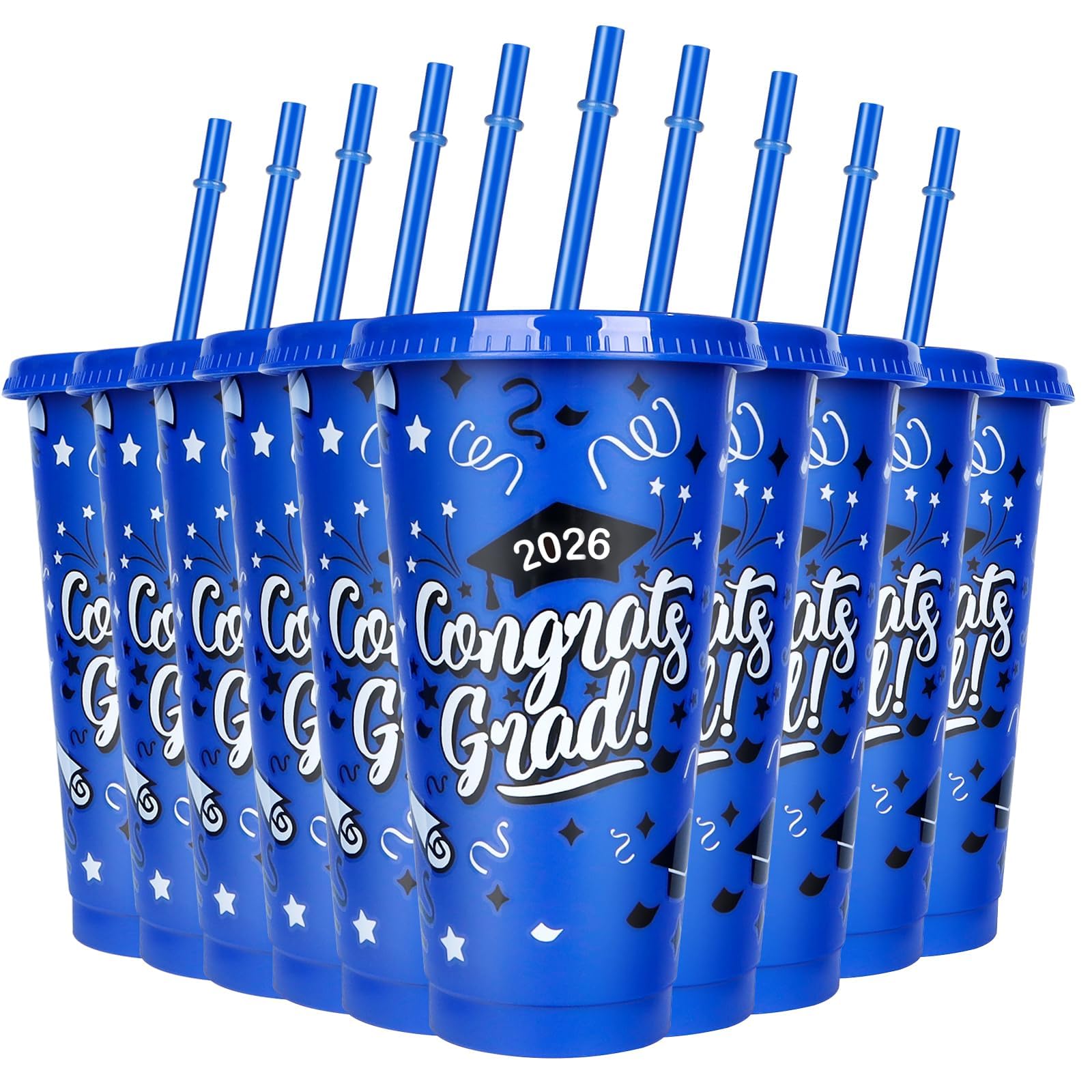 12 Pieces 2026 Graduation Plastic Cups with Lids and Straws 24 Oz Reusable Graduation Plastic Drinking Cup Class of 2026 Graduation Party Supplies for