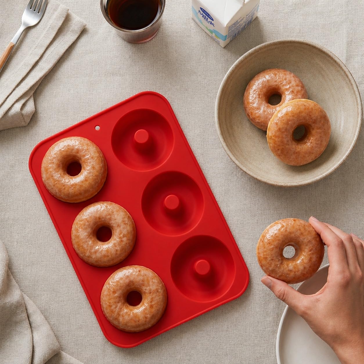 Moldes Silicona Donuts Antiadherente 2Pcs Violeta Rojo con 15 Mangas Pasteleras para Horno Air Fryer
