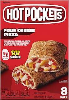 Hot Pockets Four Cheese Frozen Pizza, 100% Real Pizza Cheese (Parmesan, Reduced Fat Cheddar, Mozzarella & Provolone cheeses) w/ Garlic Buttery Crust, Frozen Snacks / Frozen Meals – 34 Oz/8 Pack