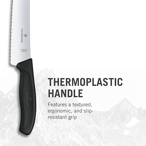 Vista 4 de Victorinox Swiss Classic - Cuchillo de cocina dentado para artículos esenciales del hogar, perfecto para cortar pan, frutas y verduras, mango negro