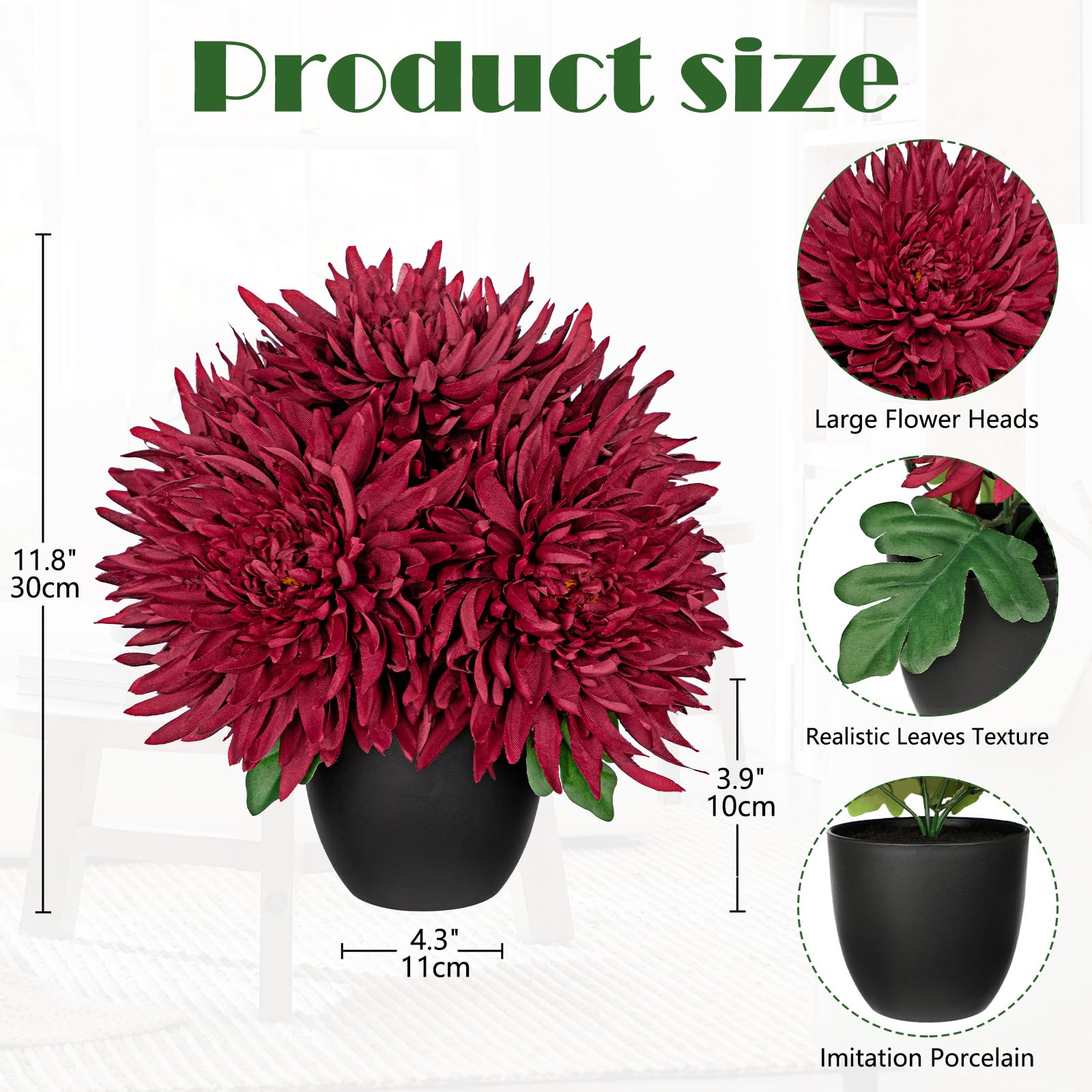 Amazon.de: Oairse 5 Kpfe Kunstblumen Chrysanthemen im Topf Dekoration  Knstliche Groe Spinnenmtter-Blumen fr die Heimdekoration, Hochzeit,  Haus ...