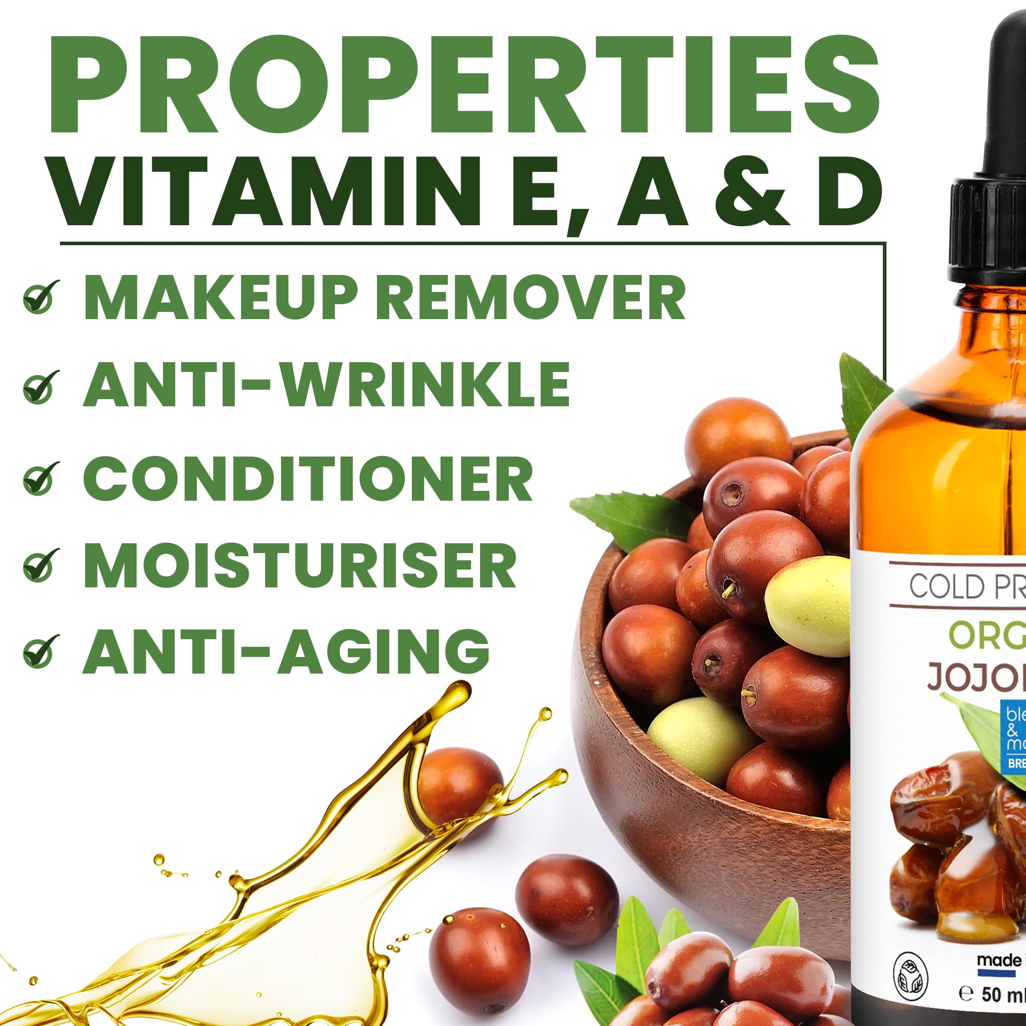 Olej Jojoba, BIO, Czysty i Naturalny: Serum Twarzy, Nawilżający Włosów i Brody, Zmywacz Makijażu, Oczyszczający Płyn Twarzy, Serum Rzęs, Olejek Skórek Paznokci, Skóry Atopowej - 250 ml