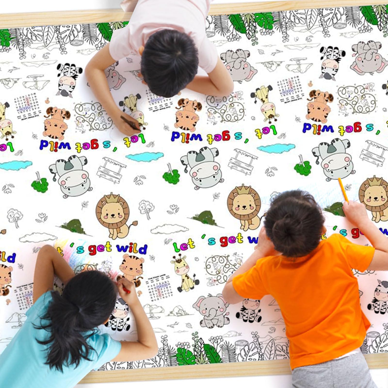 CCINEE 1 Pcs Jungle Animal Coloring Tablecloth for Kids,Disposable Cute Coloring Table Cover Poster for Party Supplies Children Safari(70x47 inch)