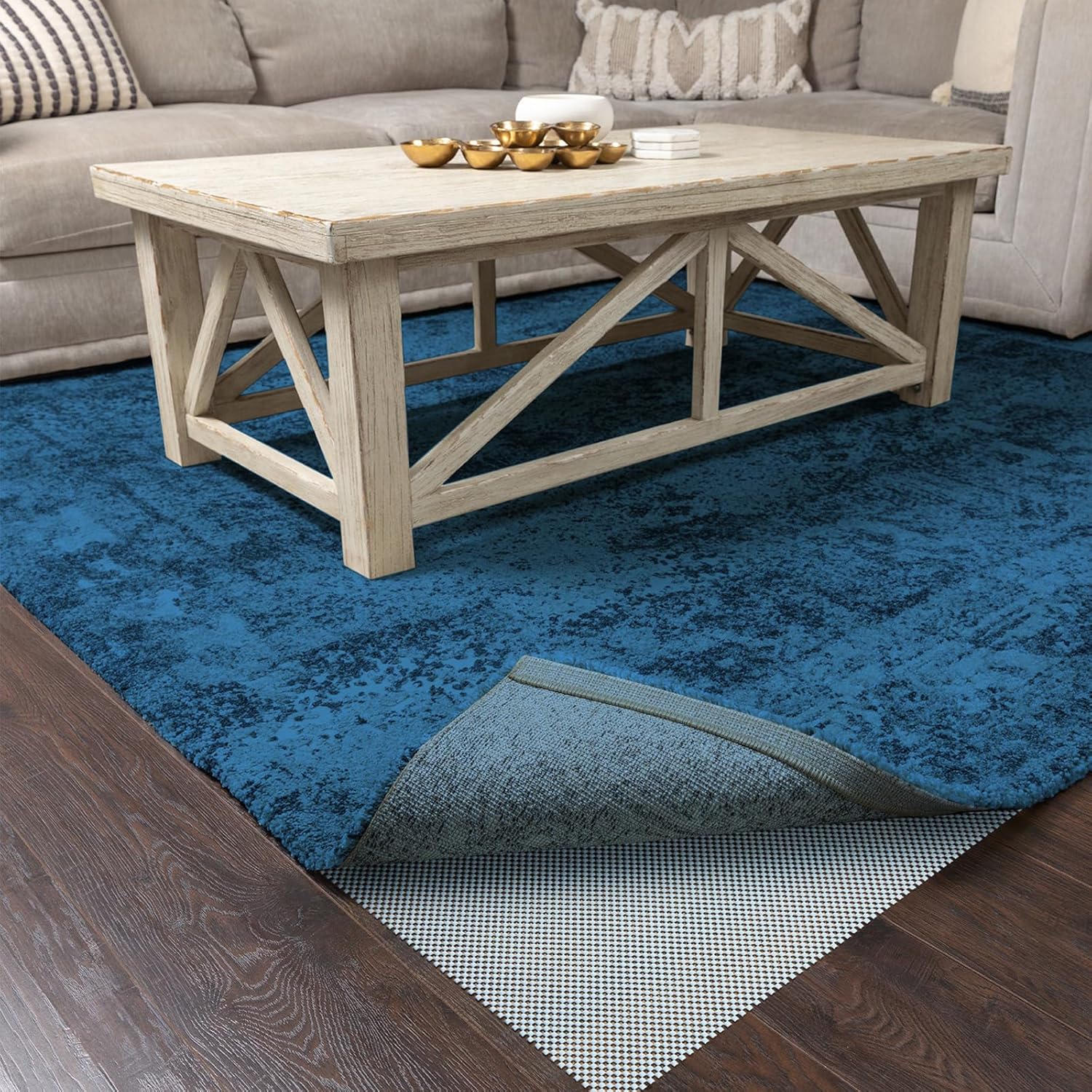 Veken 6x9 Ft Rug Pad Gripper for Hardwood Floors, Non Slip Grey Blue Rug Pads for Area Rugs, Thick Rug Grippers for Tile Floors, Under Carpet Anti Skid Mat, Keep Your Rugs Safe and in Place