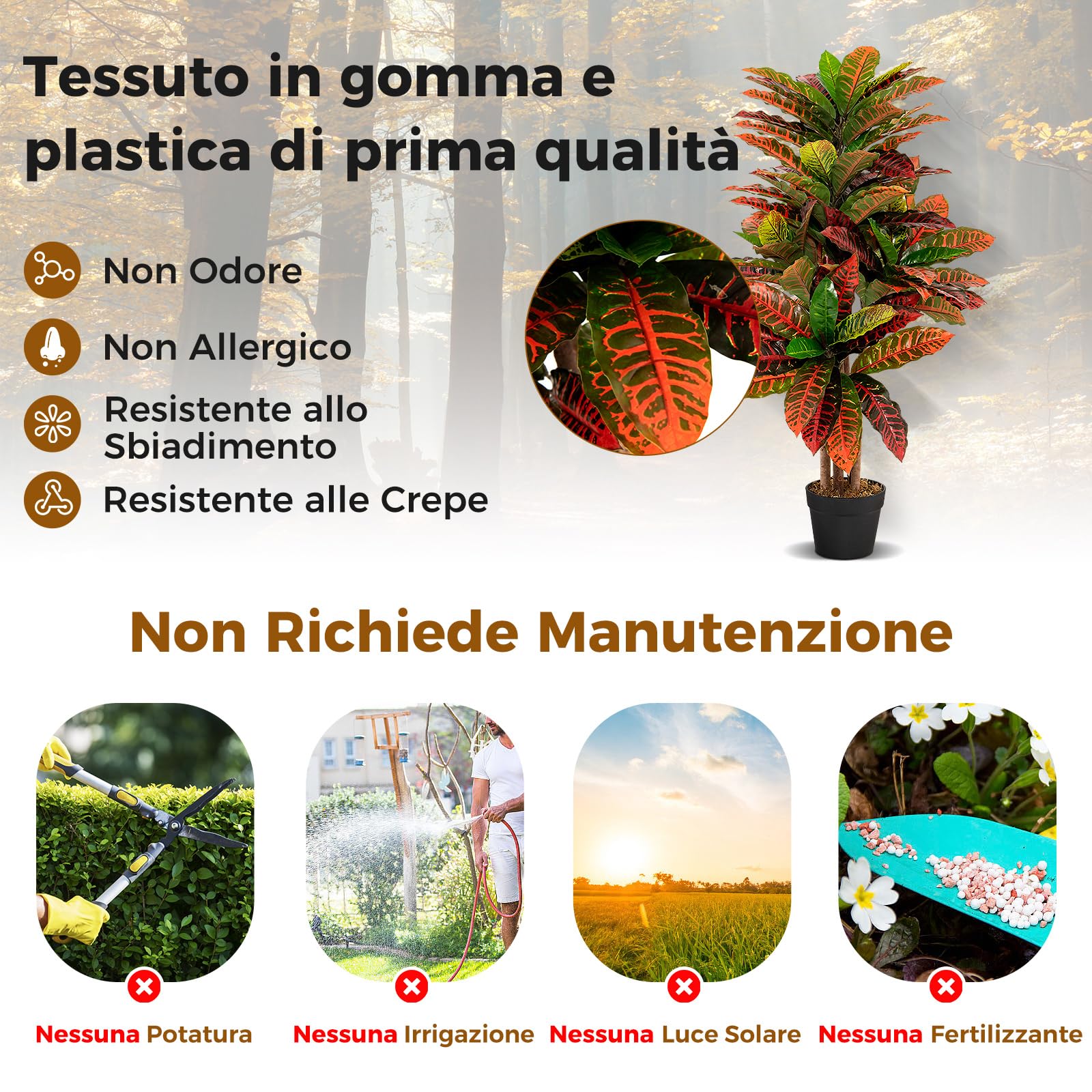 COSTWAY Pianta Artificiale di Croton 100 CM, Albero di Croton Finto con Foglie Variopinte, Tronco Naturale in Legno, Pianta Finta Realistica per Ufficio e Casa