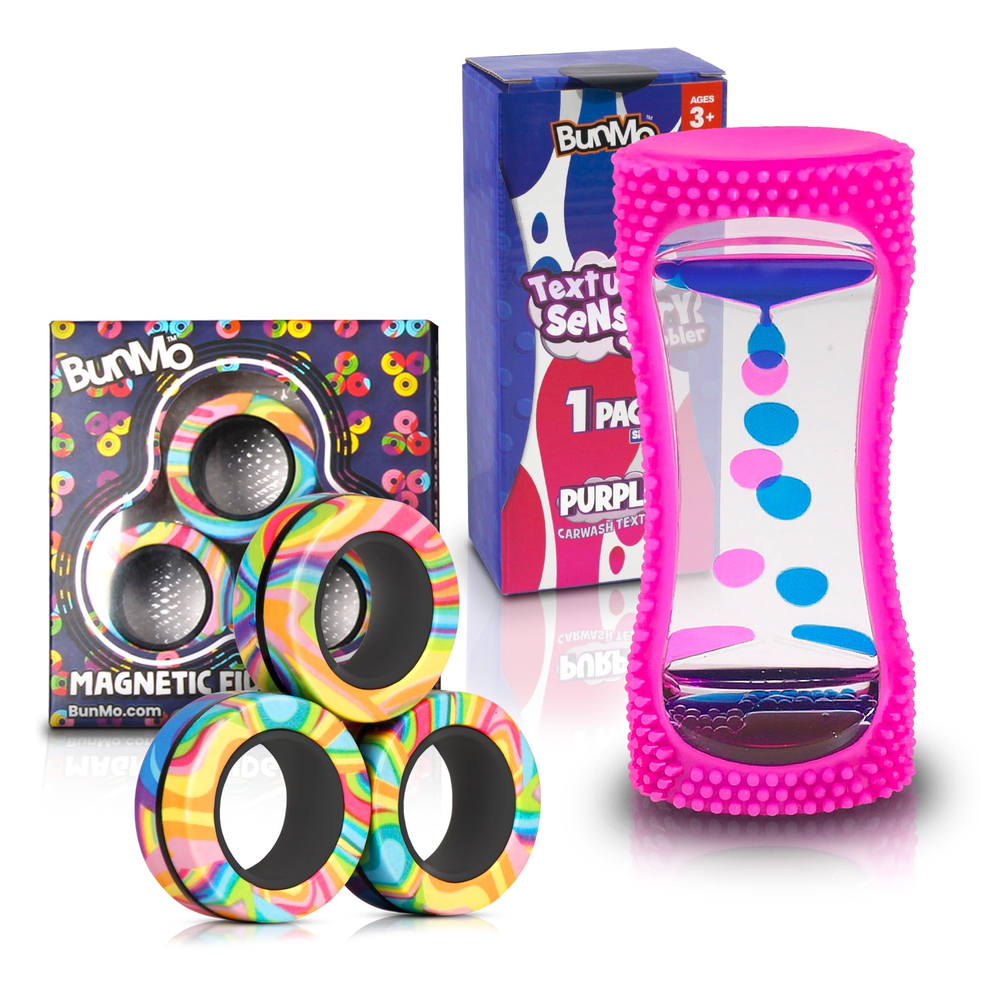BunMo Bundles Motion Fun - Liquid Motion Bubbler with Sensory Texture & Magnetic Fidget Rings - Addictive Fidget Toy for Boys & Girls - Liquid Motion Sensory Toys for Autism, Sensory Exploration
