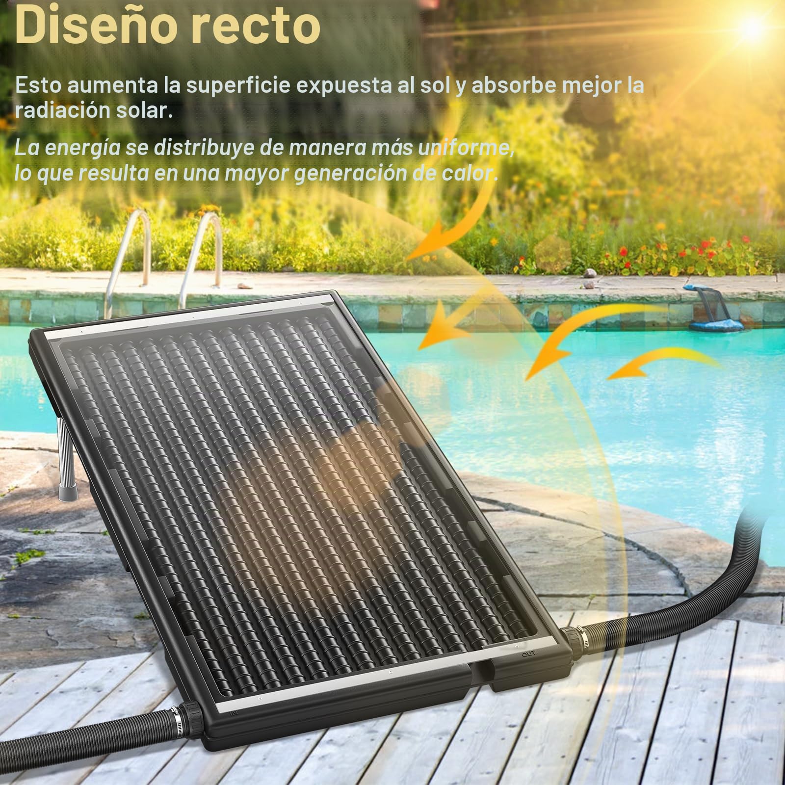 LZQ Calefacción solar para piscina, panel solar, color negro, 15 l, capacidad de agua, para piscina, jardín, ducha, agua caliente