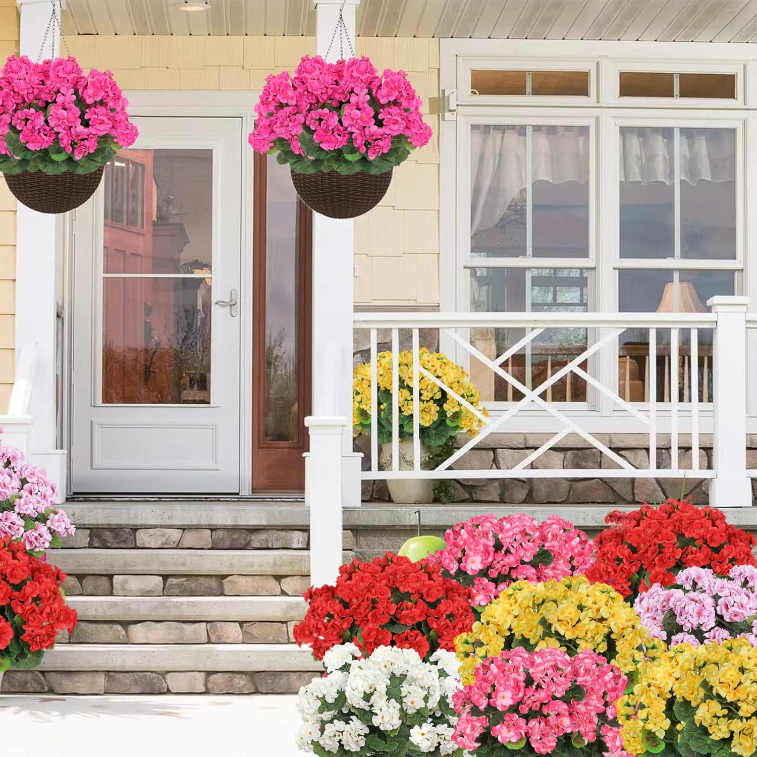 Artificial Flowers for Outdoors, 4 Pack 19'' Pink Geraniums Silk Flowers UV Resistant No Fade Faux Flowers Geraniums Bush for Home Outdoor Garden Porch Window Vase Wedding Decor - Image 7