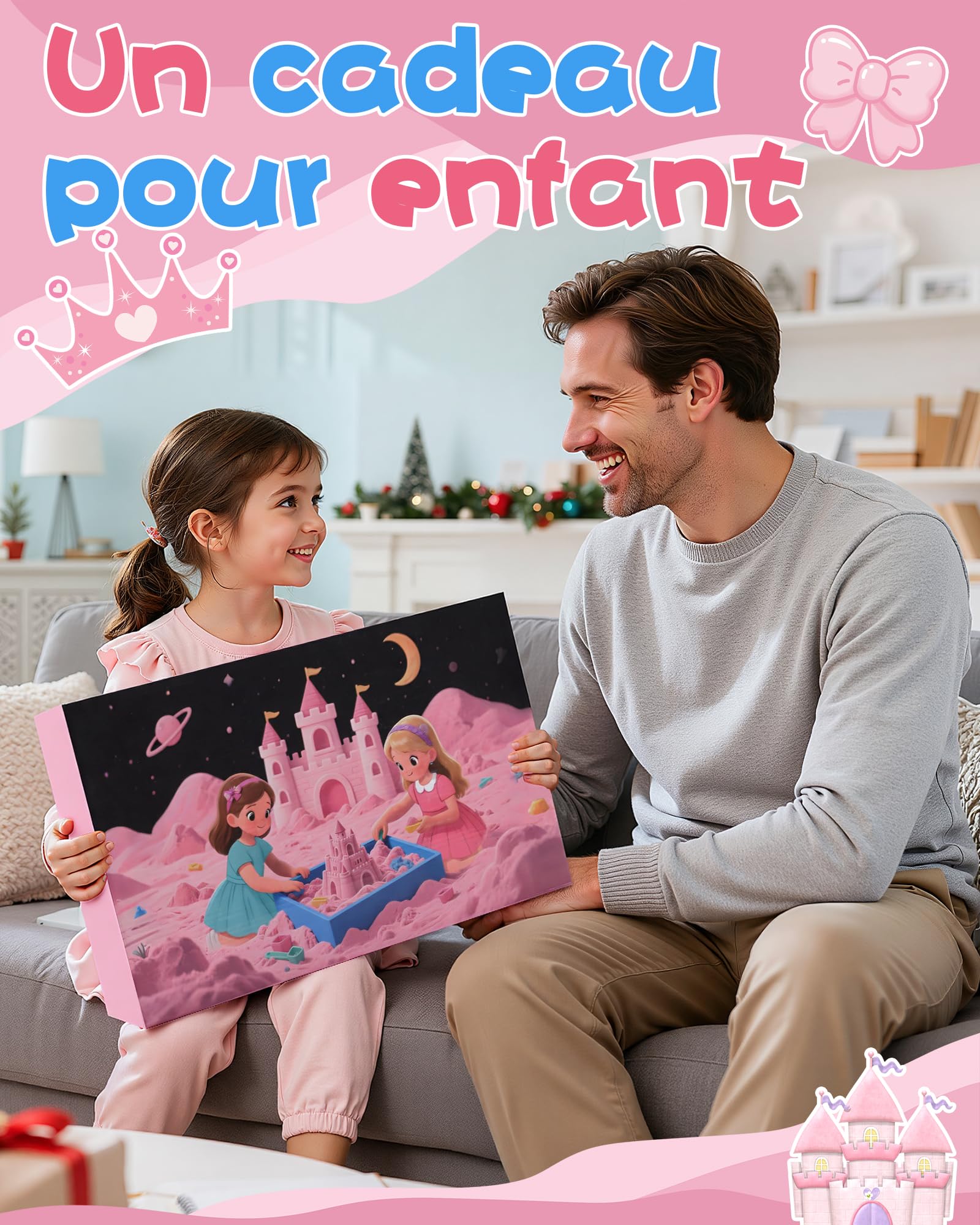 cycletour Sable Magique Série Château L'ensemble, Magic Sand Comprend 1 kg de Rose Super Sand, 1 Boîte de Rangement les 47 Types D'accessoires, Sable Magique Enfant 3 ans et Plus