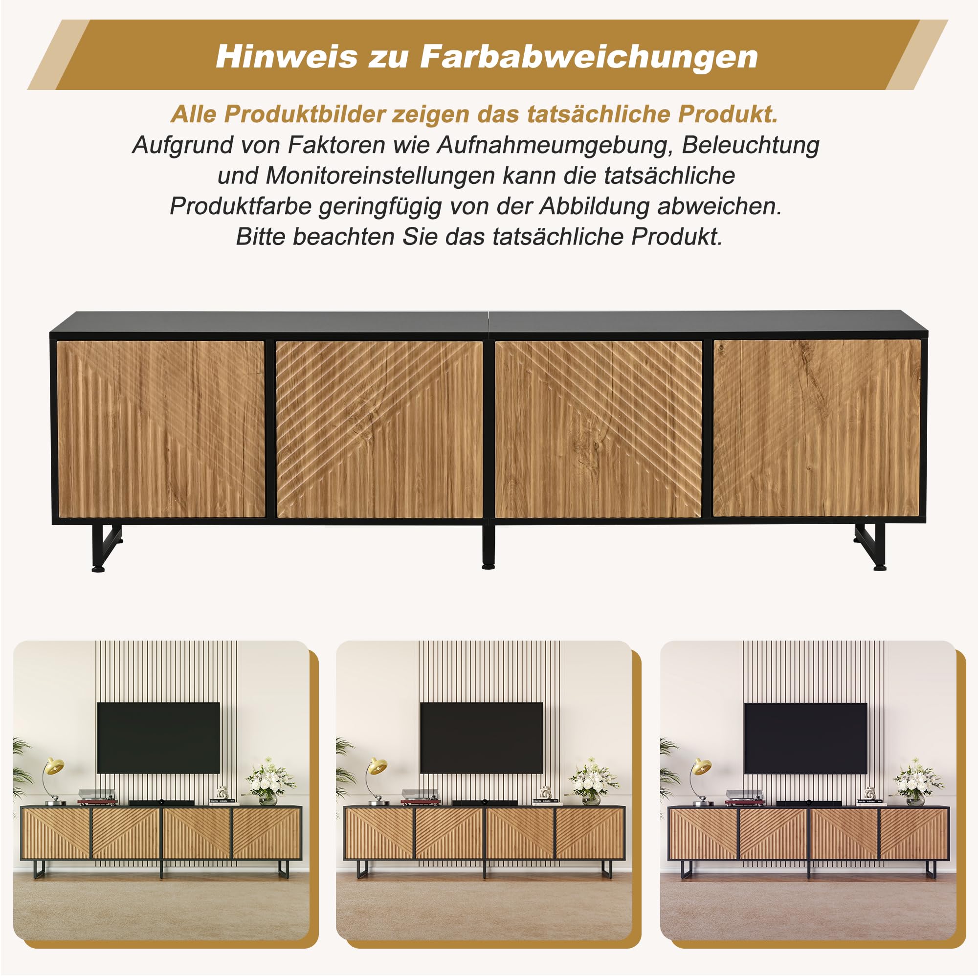 Stojak pod telewizor 180 cm na telewizor 80-calowy, czarny, z 4 drzwiami, nowoczesny stolik konsolowy 180 x 40 x 50 cm, stylowe centrum rozrywki (Nor-4Z)