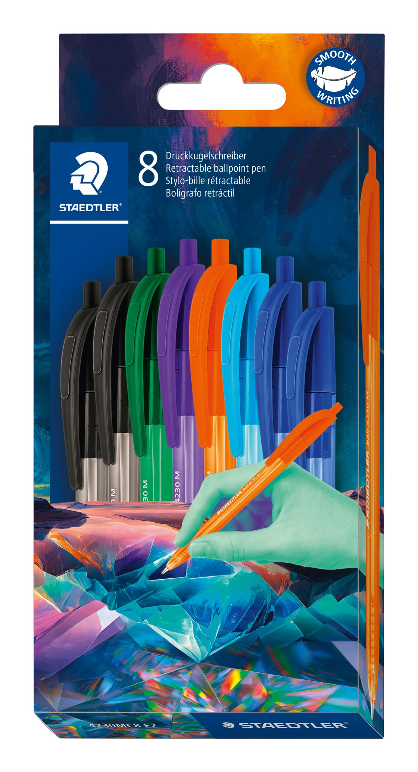 STAEDTLER ball 4230 M dreikantiger Kugelschreiber, Linienbreite M ca. 1,00 mm, für entspanntes Schreiben, Kartonetui mit 8 Kugelschreiber, sortiert, Edition Multiverse, 4230C8E2-1