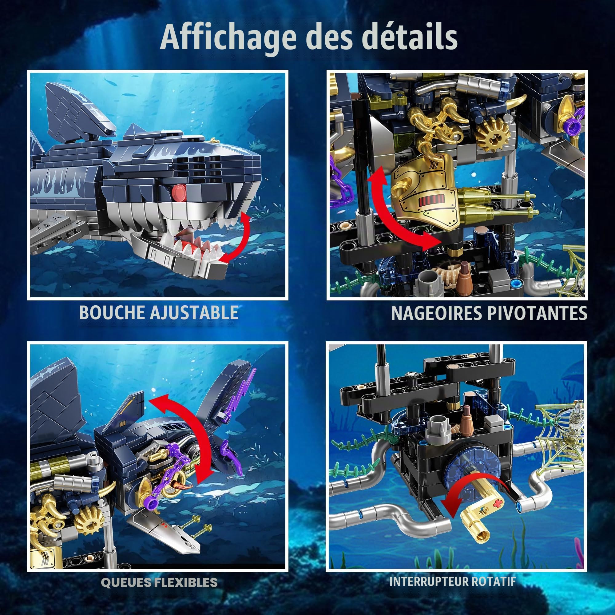 TYCOLE Requin Mécanique en Briques, Jeu de Construction Modèle avec Support | 699 Pièces, Jouet STEM Animal Marin, Modèle à Collectionner, Cadeau d’Anniversaire & Noël pour Adultes, Ados & Garçons 6+
