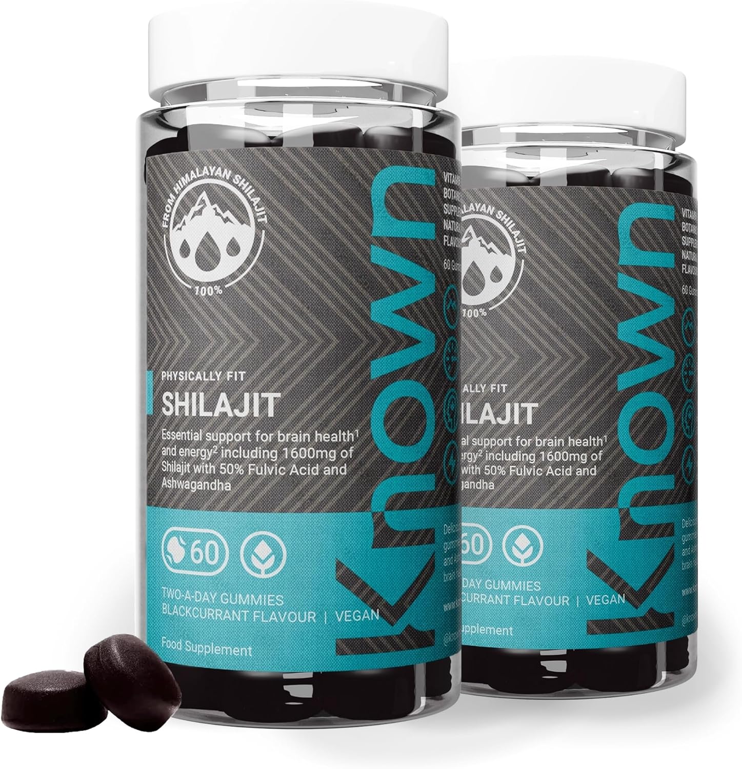 Known 1600mg Shilajit Gummies with Ashwagandha – Blackcurrant Flavour – Vegan Gummy Supplement – 50% Fulvic Acid with Vitamin B12 & Zinc – Energy & Metabolism – 2 Month Supply – for Men & Women