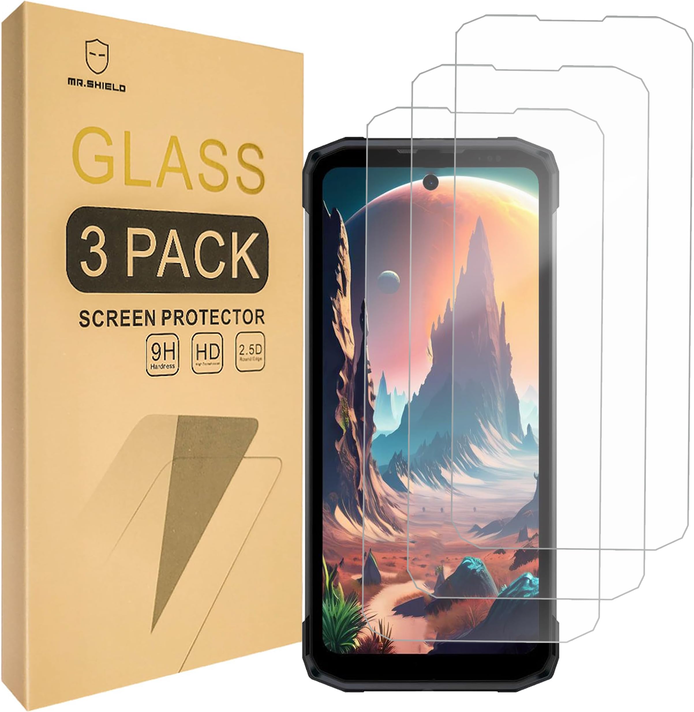 Mr.Shield Screen Protector compatible with DOOGEE Fire 6 / Fire 6 Power [3-PACK] [Tempered Glass] [Japan Glass with 9H Hardness]
