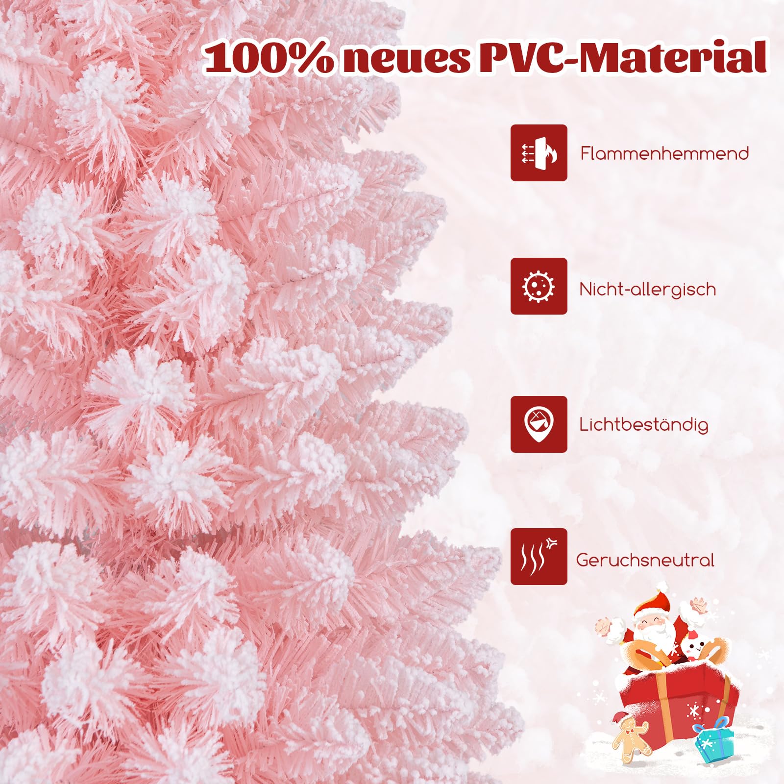 COSTWAY künstlicher Weihnachtsbaum Bleistift, 180 cm Tannenbaum mit Schnee, Christbaum mit 460 Zweigspitzen & klappbarem Metallständer, schlanker Kunstbaum Weihnachten für Zuhause, Büro (Rosa)