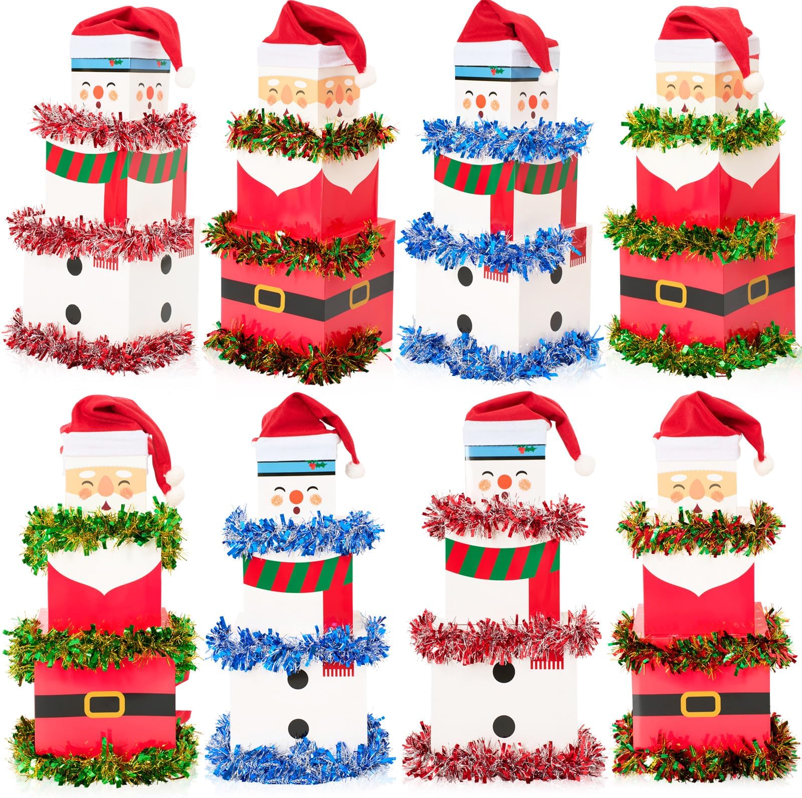 Gersoniel 24 Set Christmas Stacking Boxes Christmas Nesting Gift Box with Hats Santa Claus Snowman Stackable Boxes with Lids Xmas Decorative Present Box for Party Supplies Decor