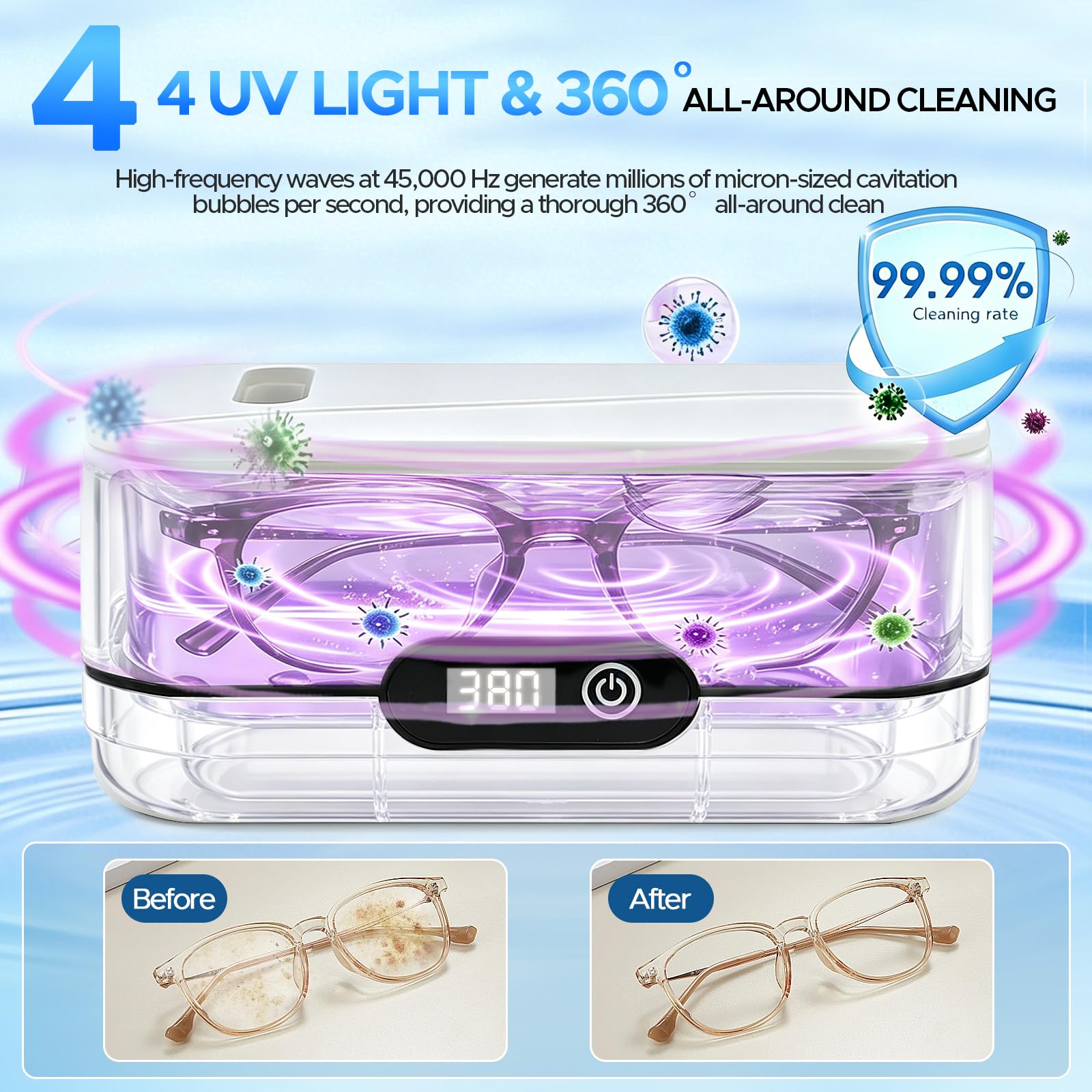Nettoyeur Ultrasons, 45KHz UV Ultrasonic Cleaner 400ml